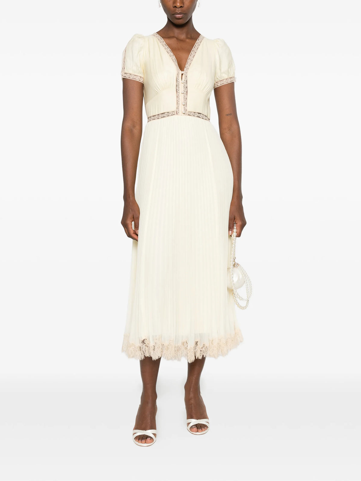 pleated lace midi dress