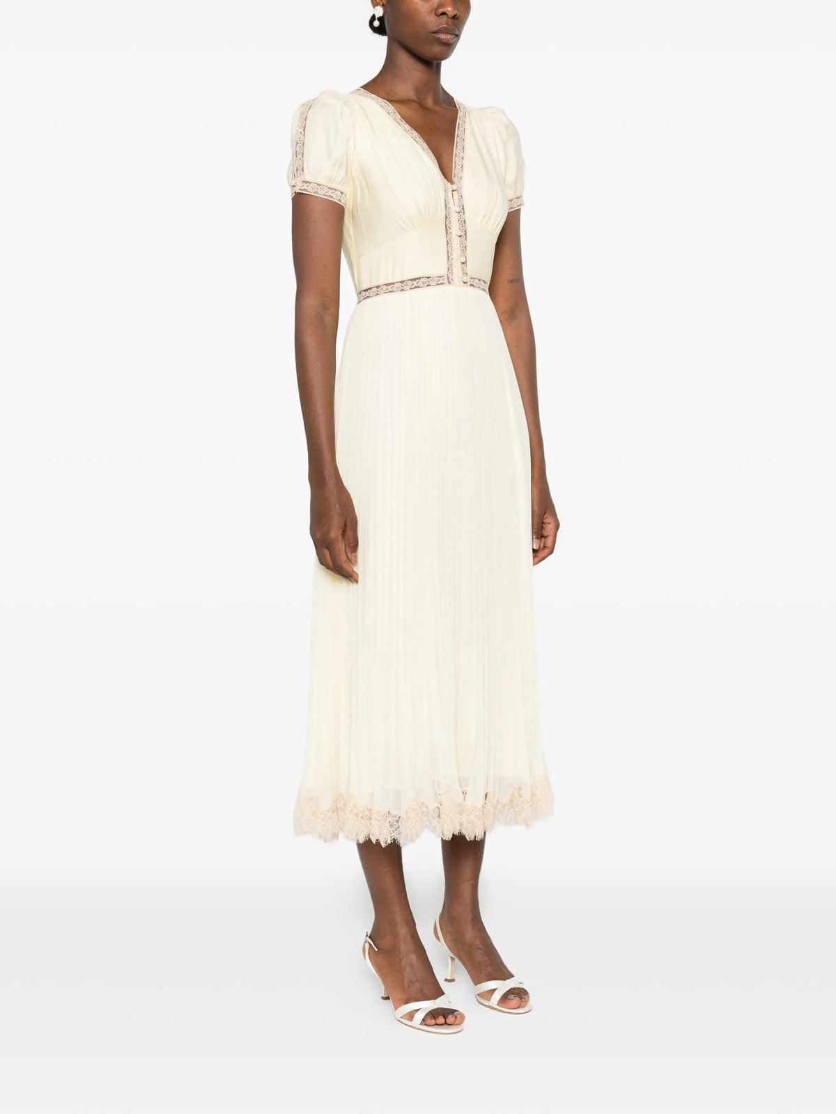 pleated lace midi dress