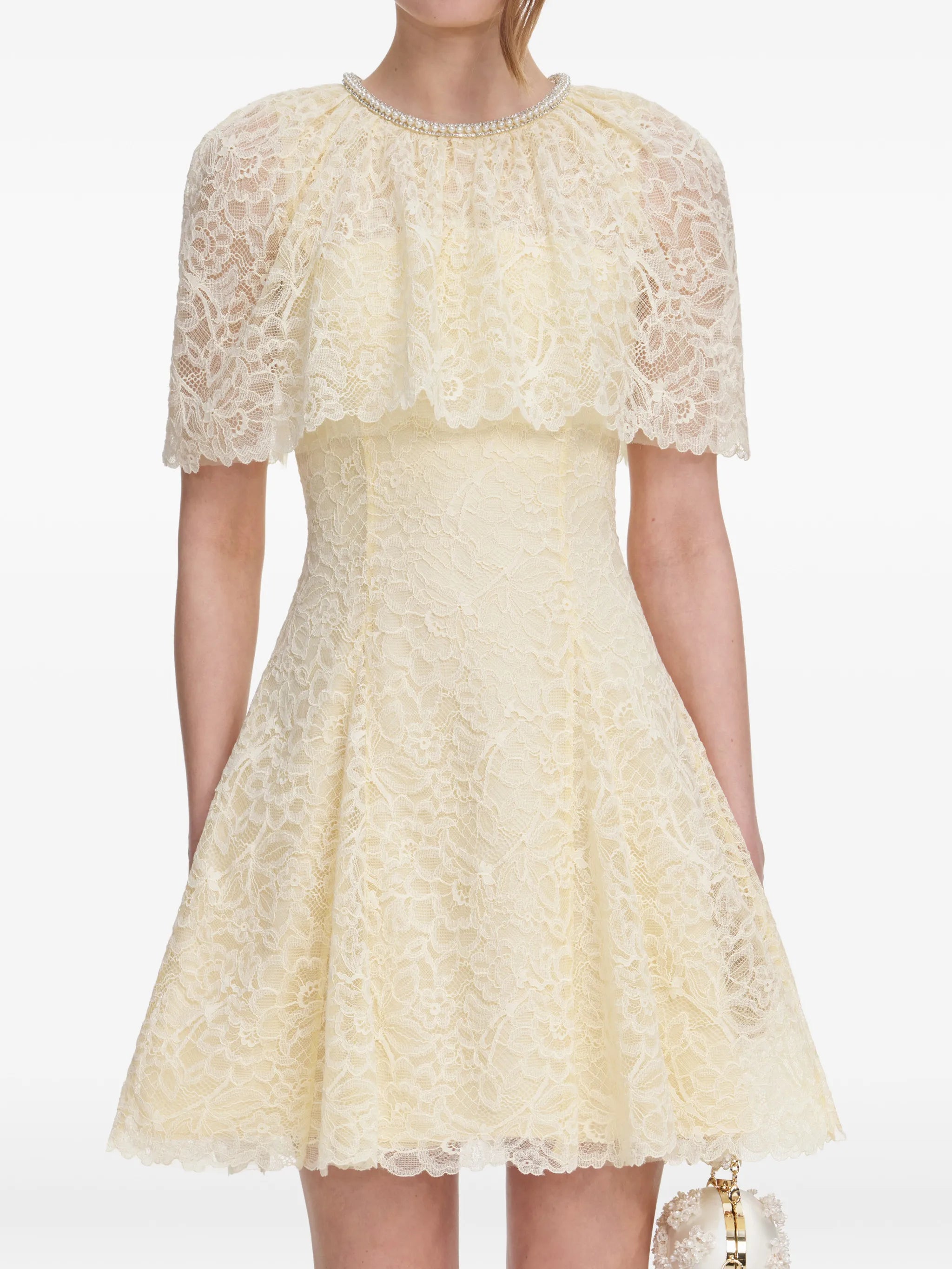yellow lace cape mini dress