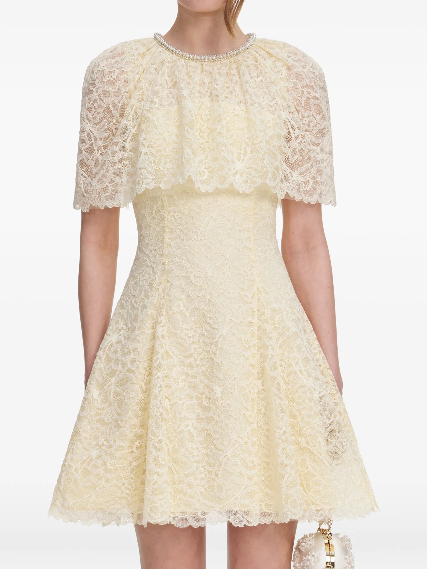 yellow lace cape mini dress