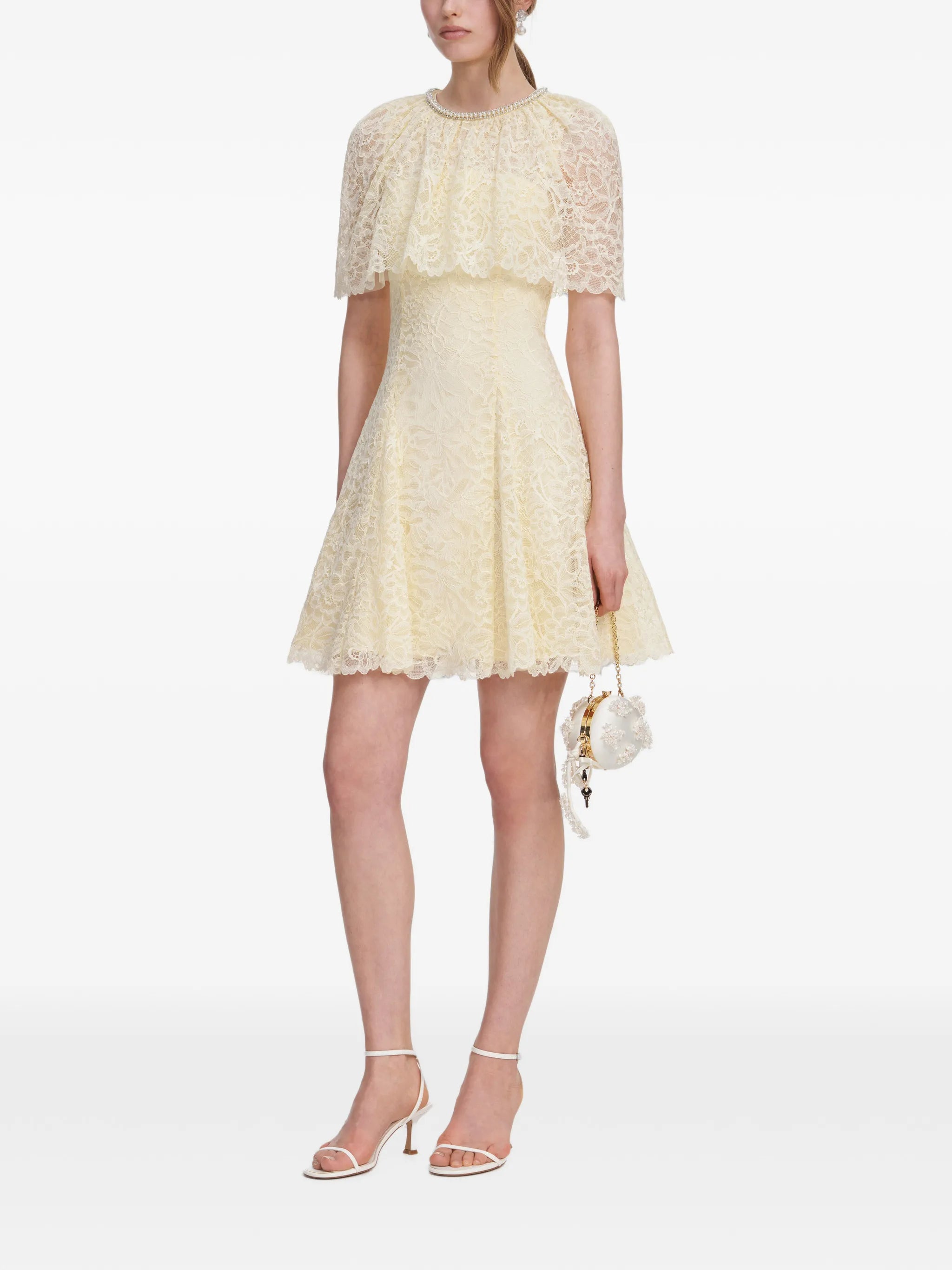 yellow lace cape mini dress