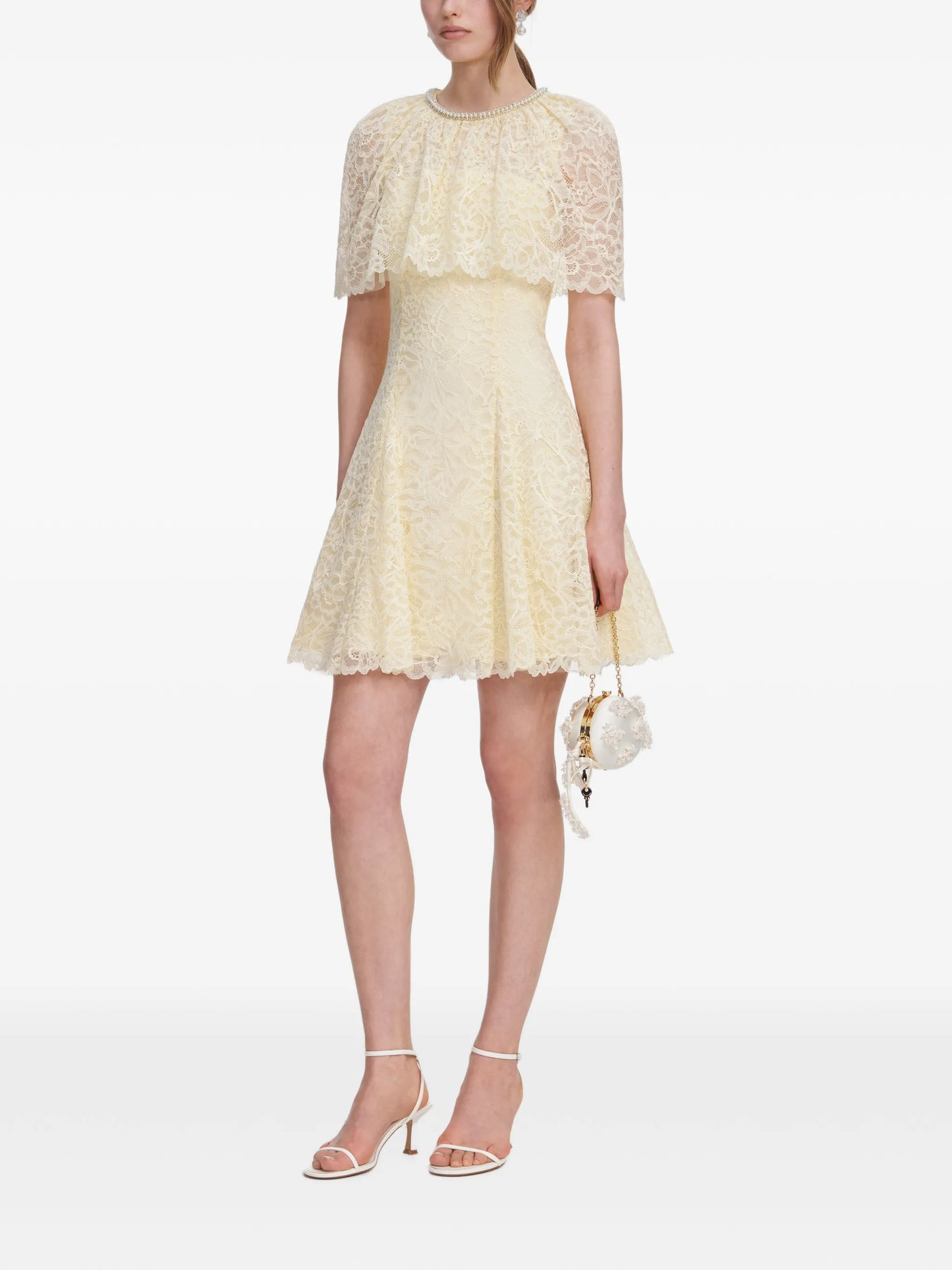 yellow lace cape mini dress