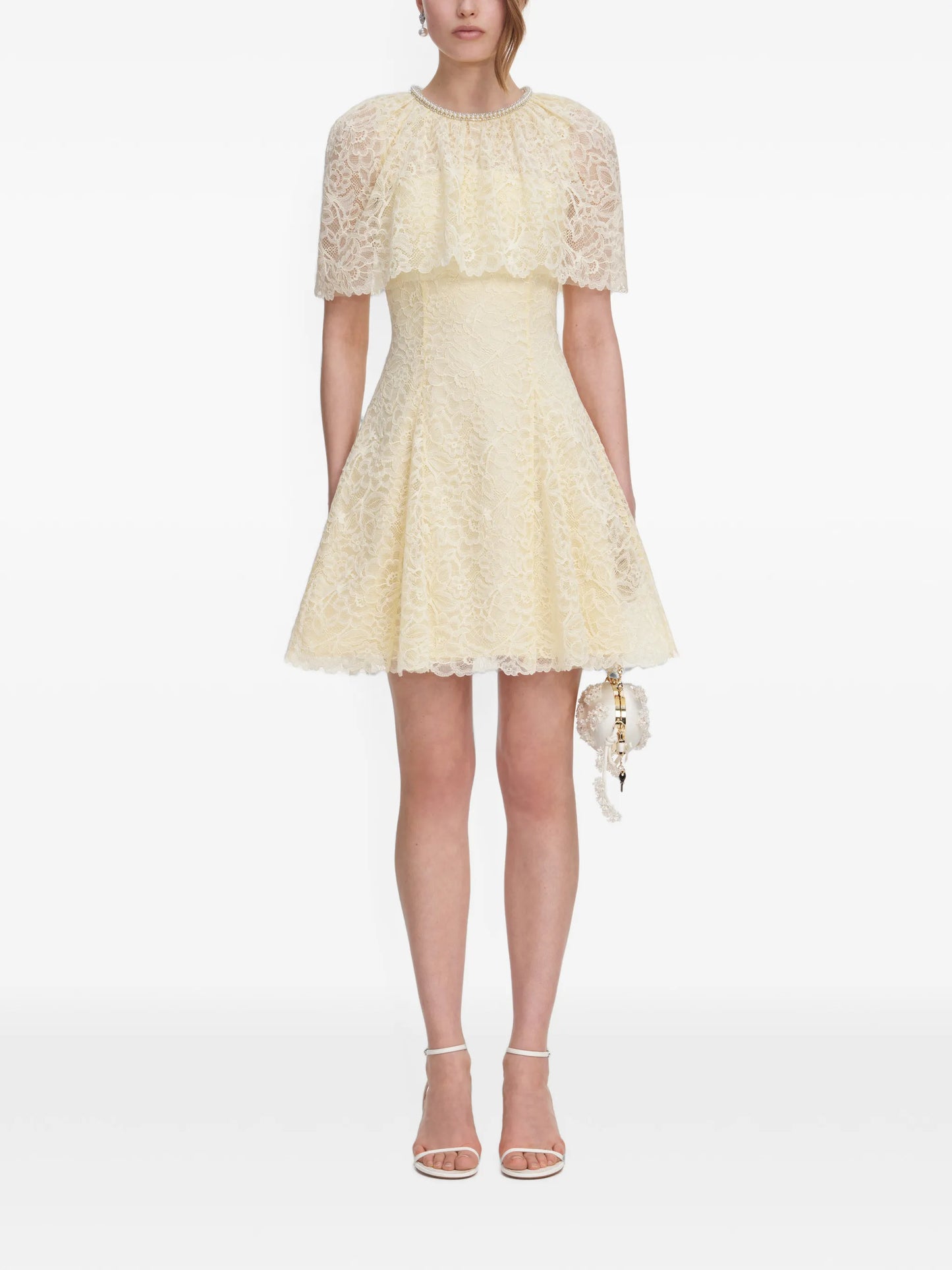 yellow lace cape mini dress
