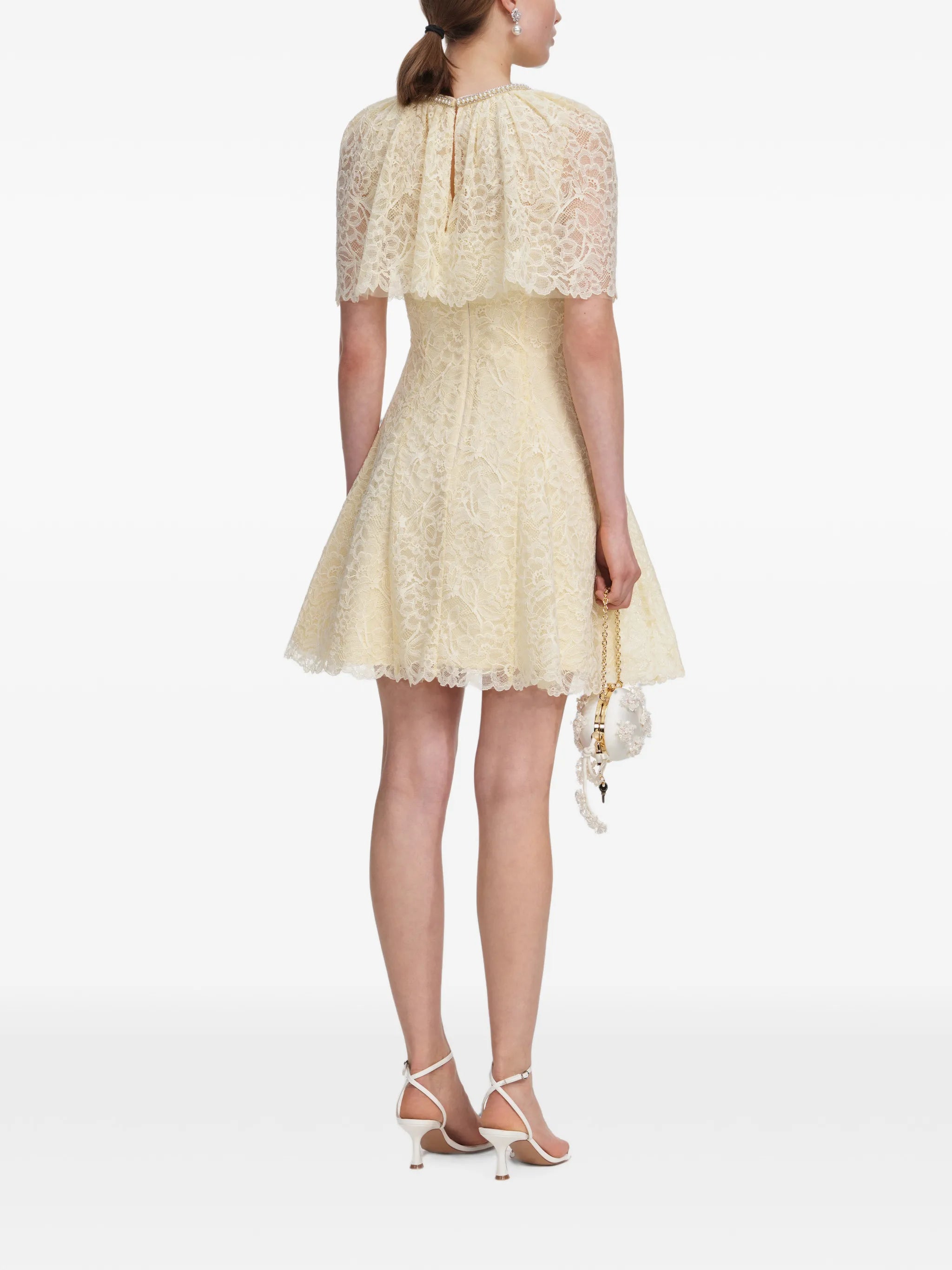yellow lace cape mini dress