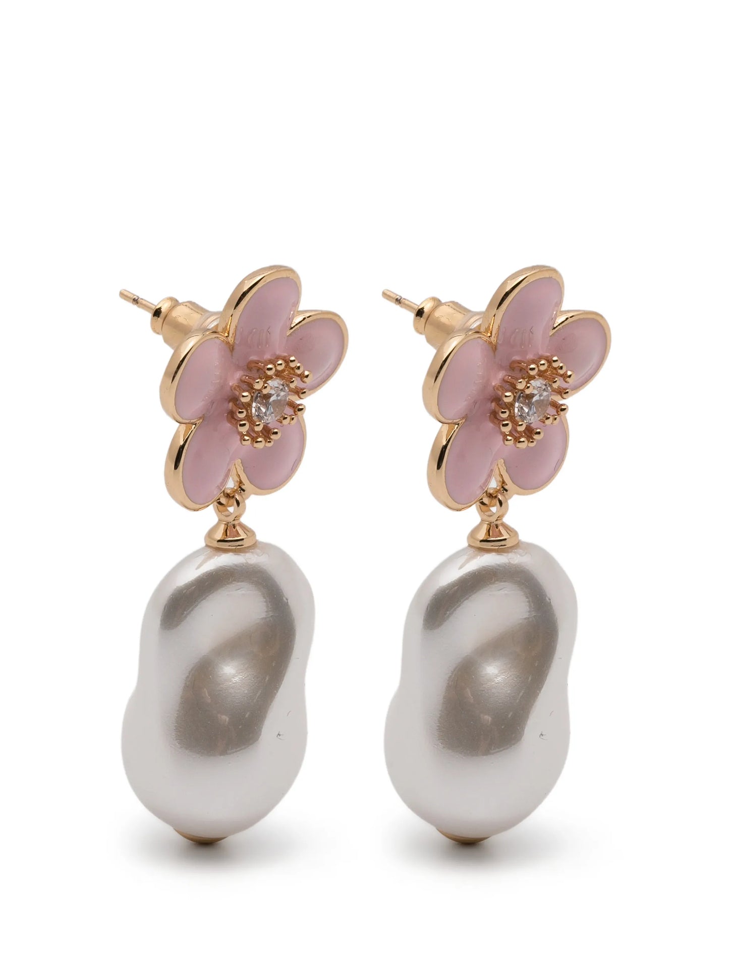 flower-motif pearl-drop earrings