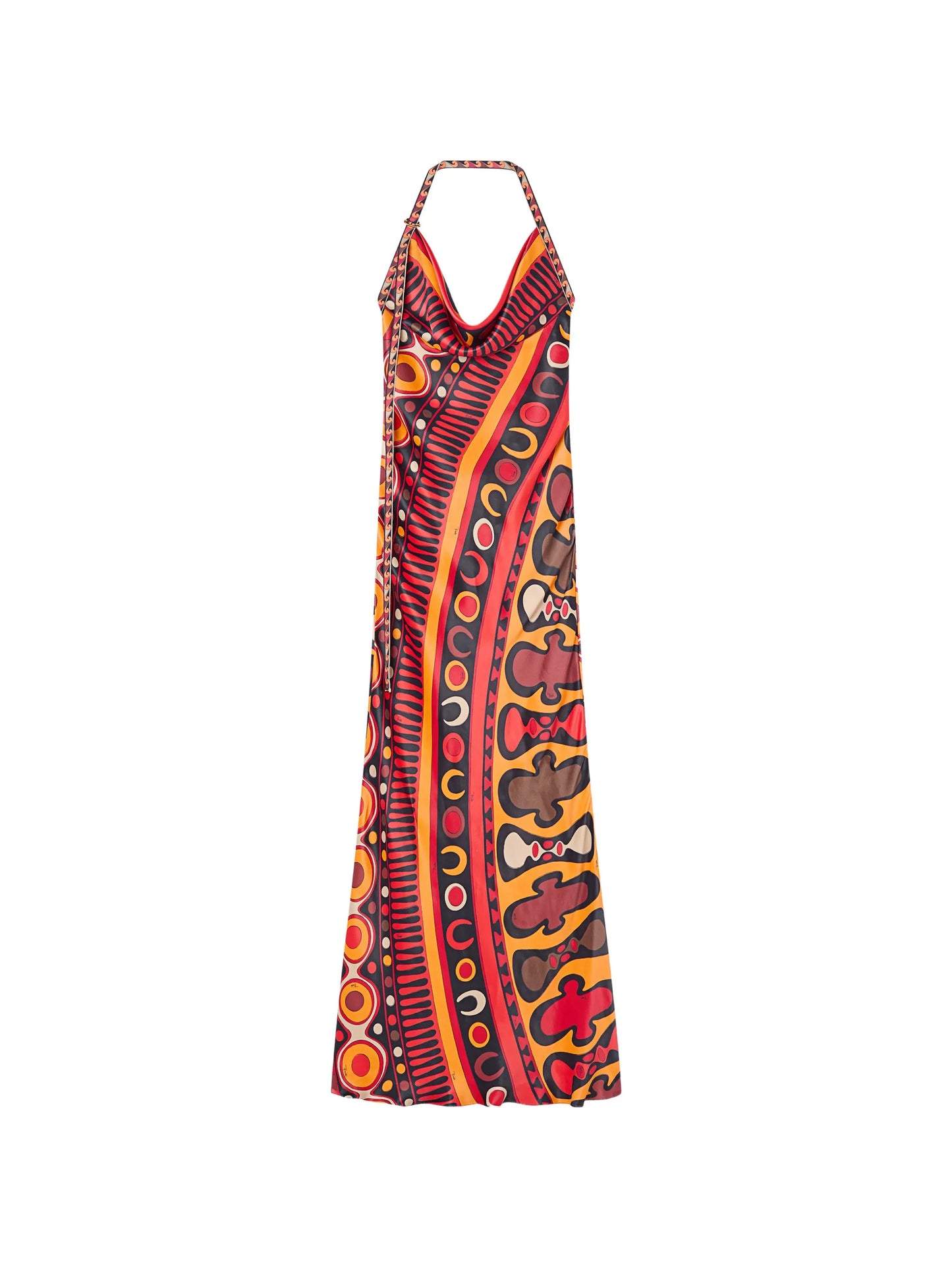 Soleil-print orange satin dress