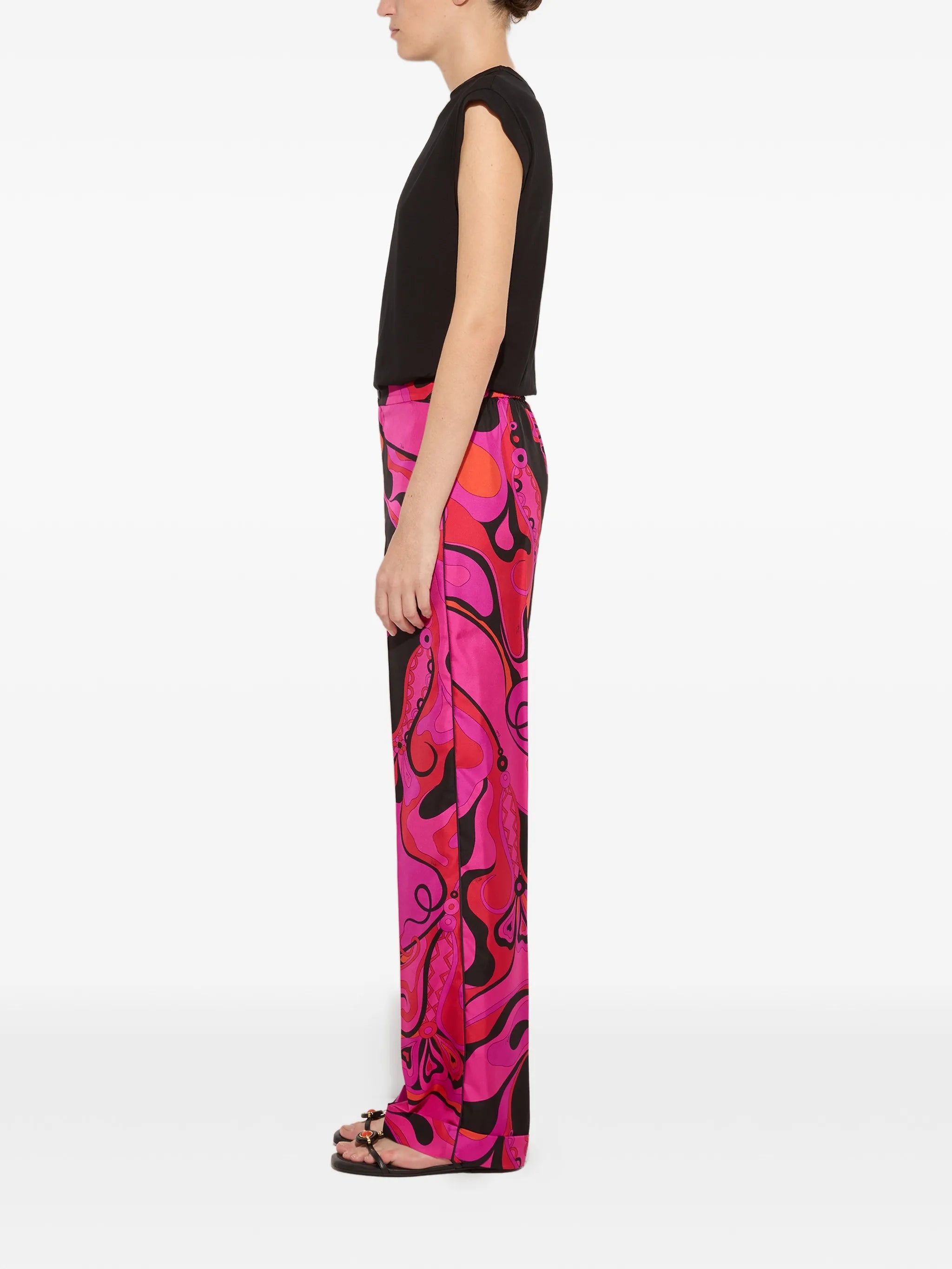 Orchidee-print silk pants