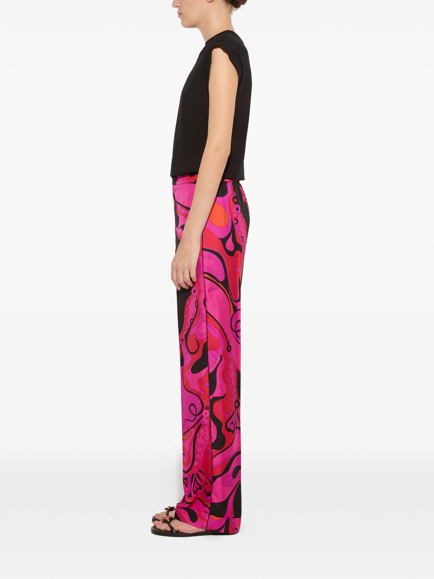 Orchidee-print silk pants
