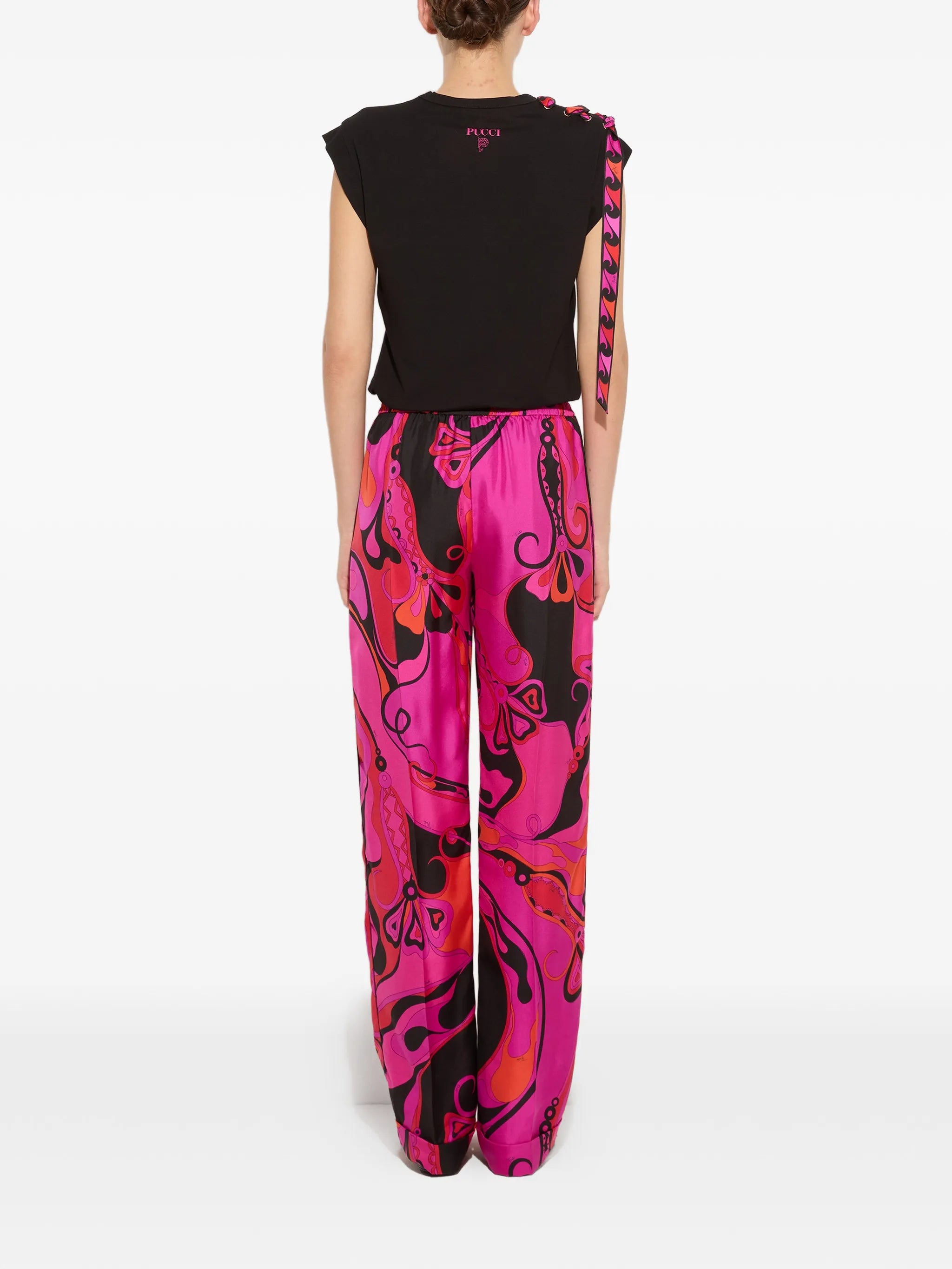 Orchidee-print silk pants