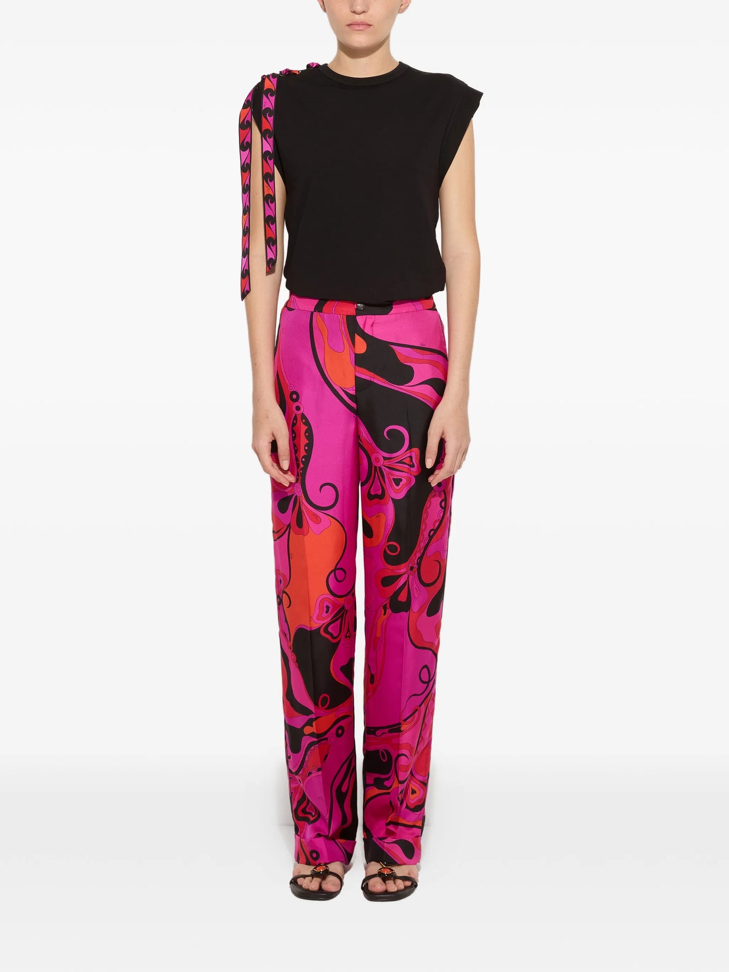 Orchidee-print silk pants