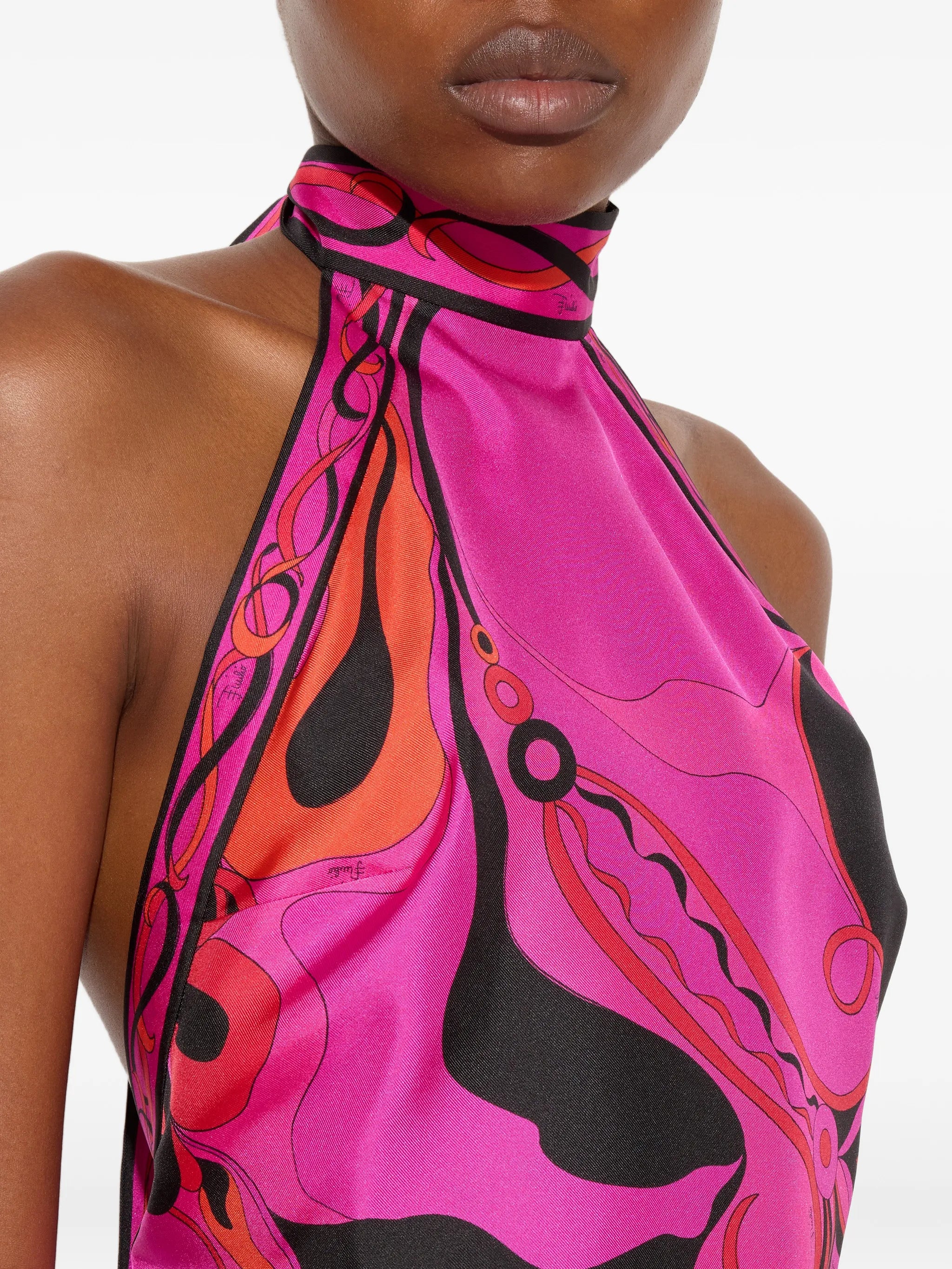 Orchidee Iride-print halterneck top