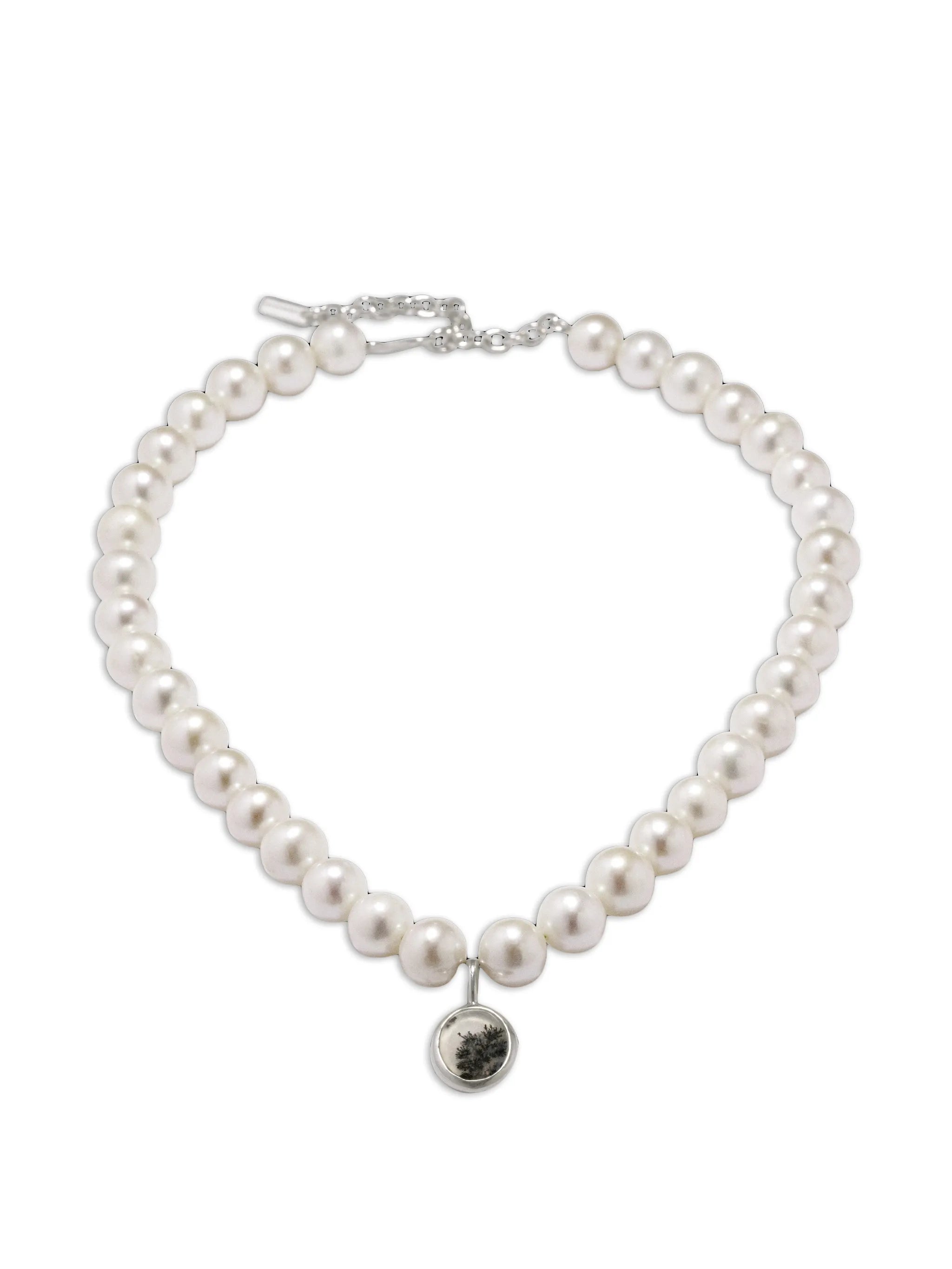 dendritic agate and pearl necklace