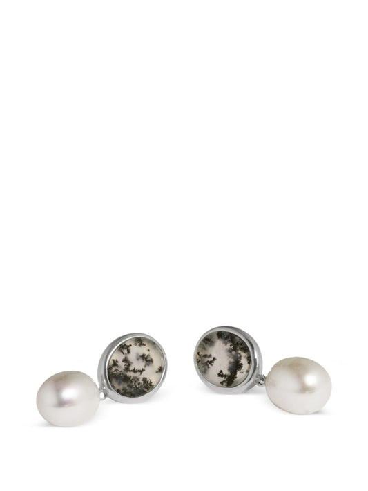 dendritic agate pearl drop earrings