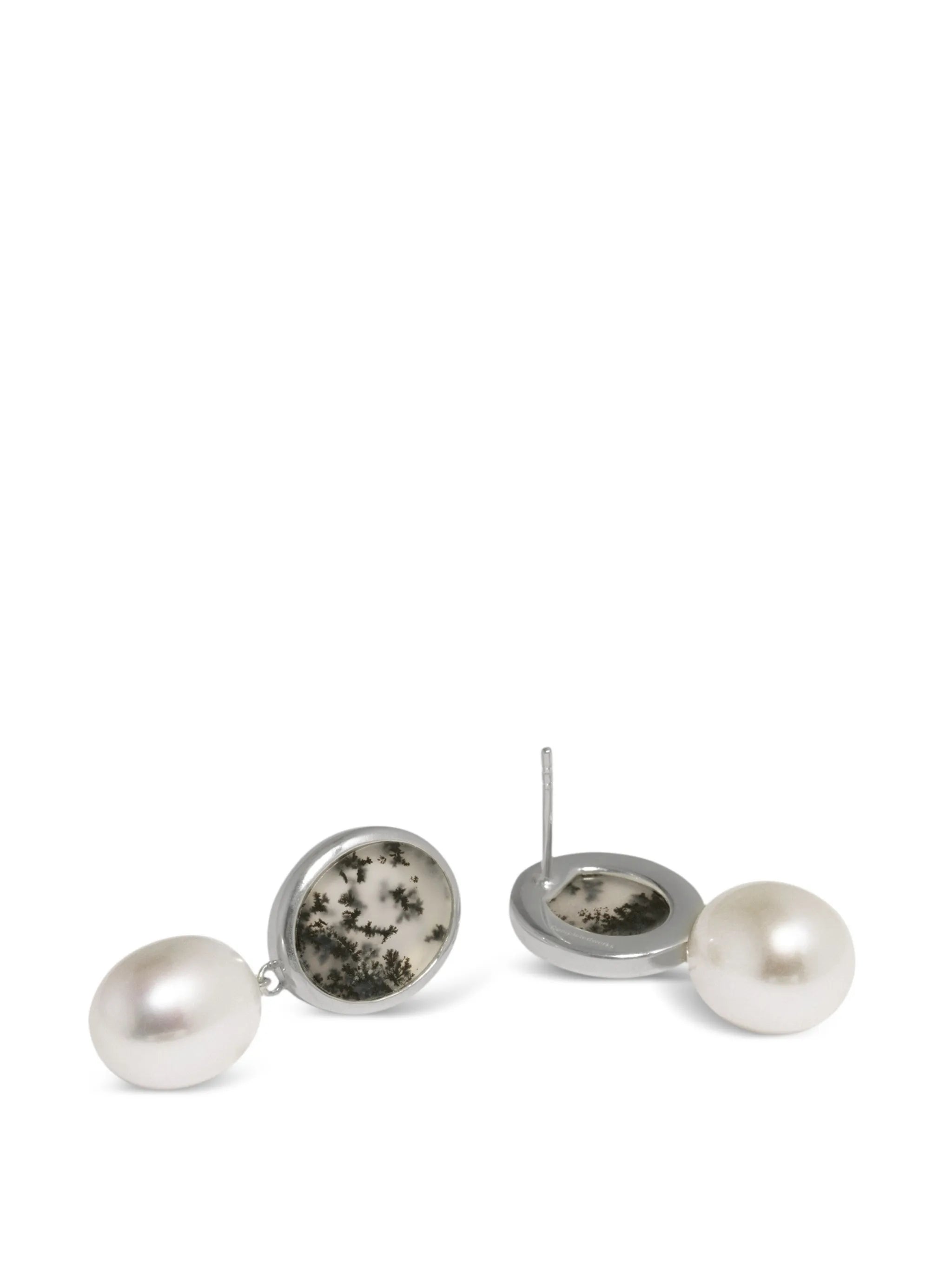 dendritic agate pearl drop earrings
