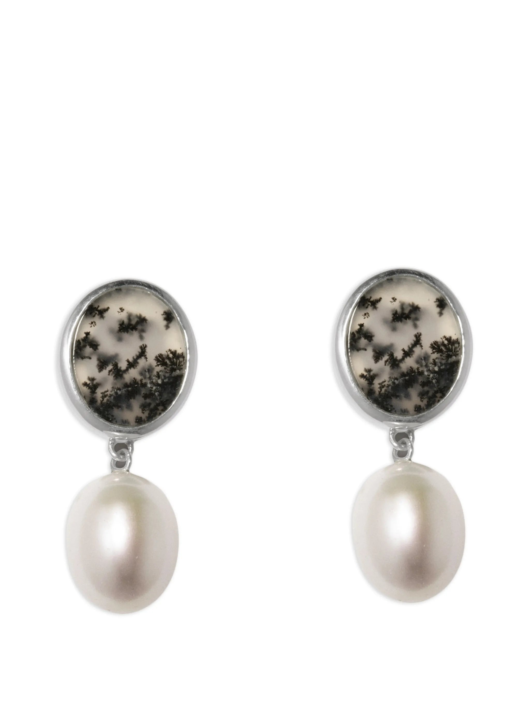 dendritic agate pearl drop earrings