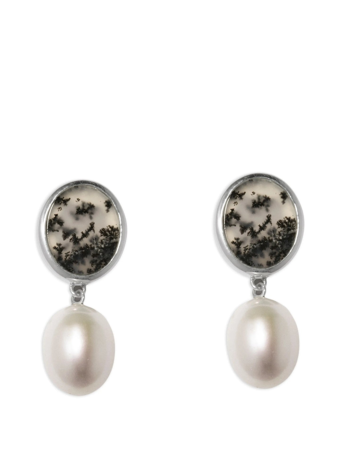 dendritic agate pearl drop earrings