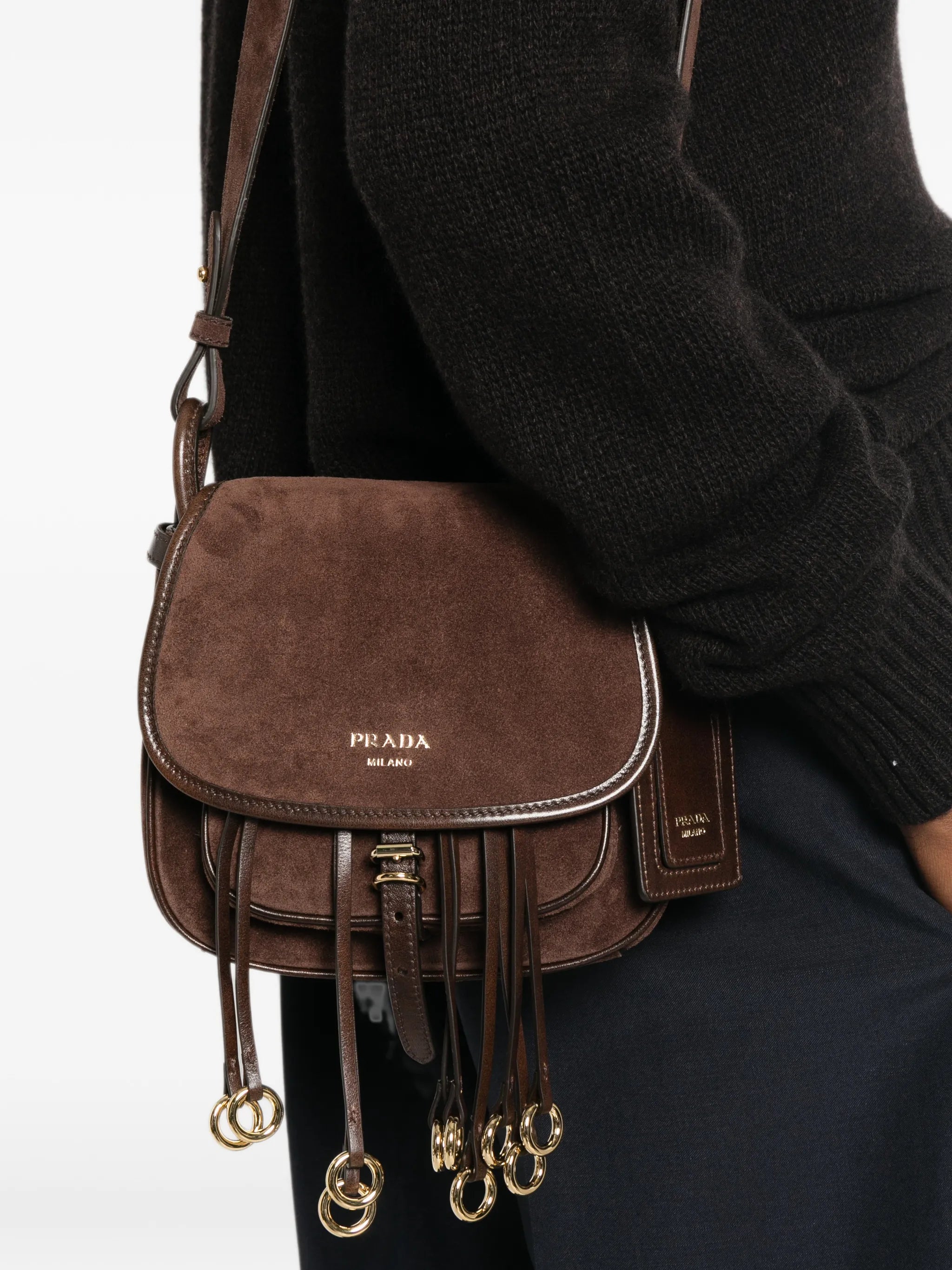 fringe-detail suede shoulder bag