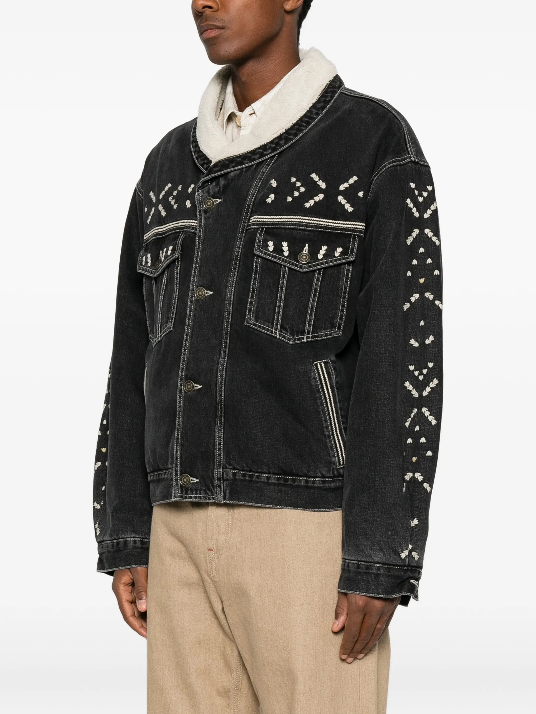 embroidered-design denim jacket