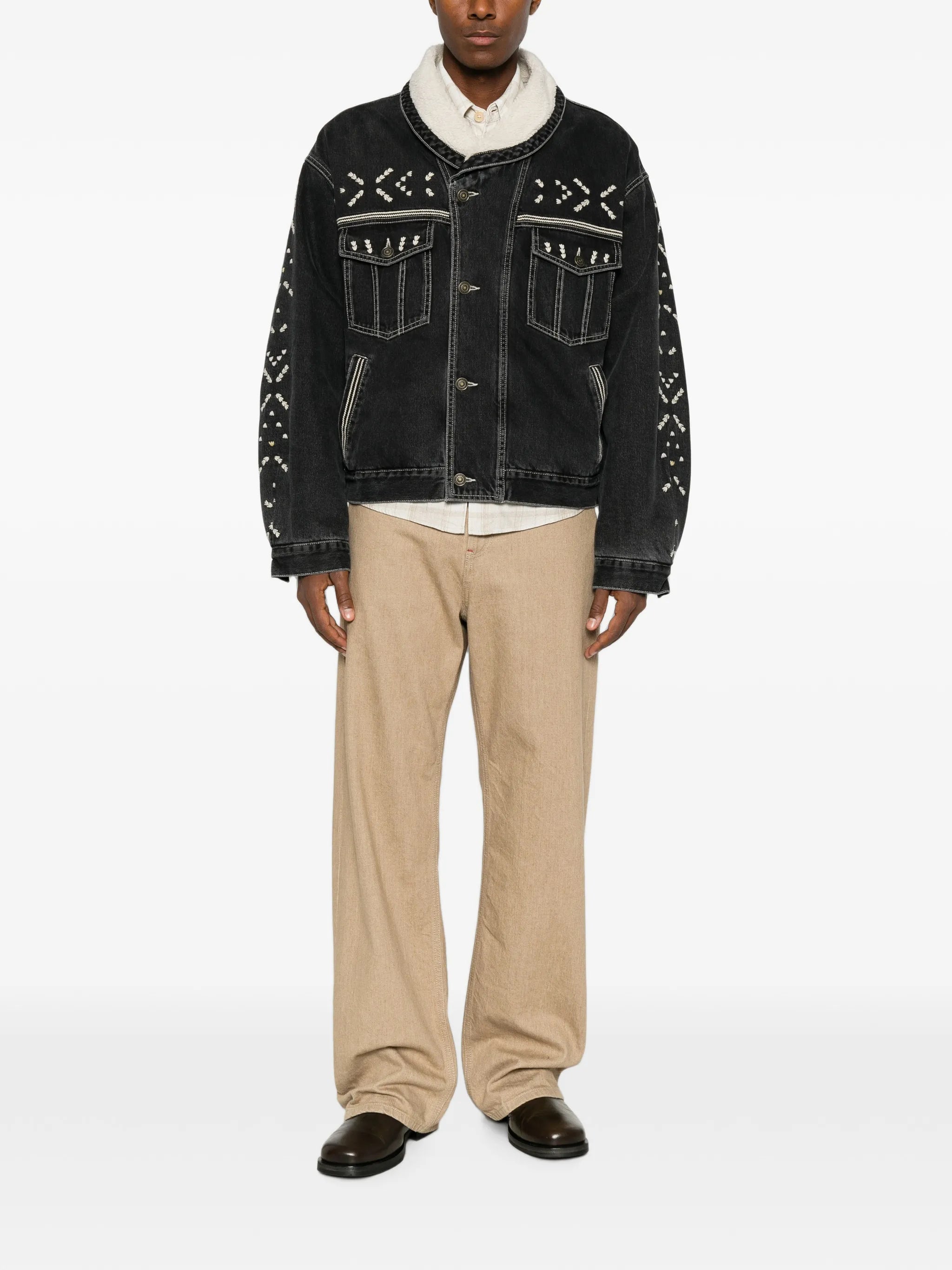 embroidered-design denim jacket