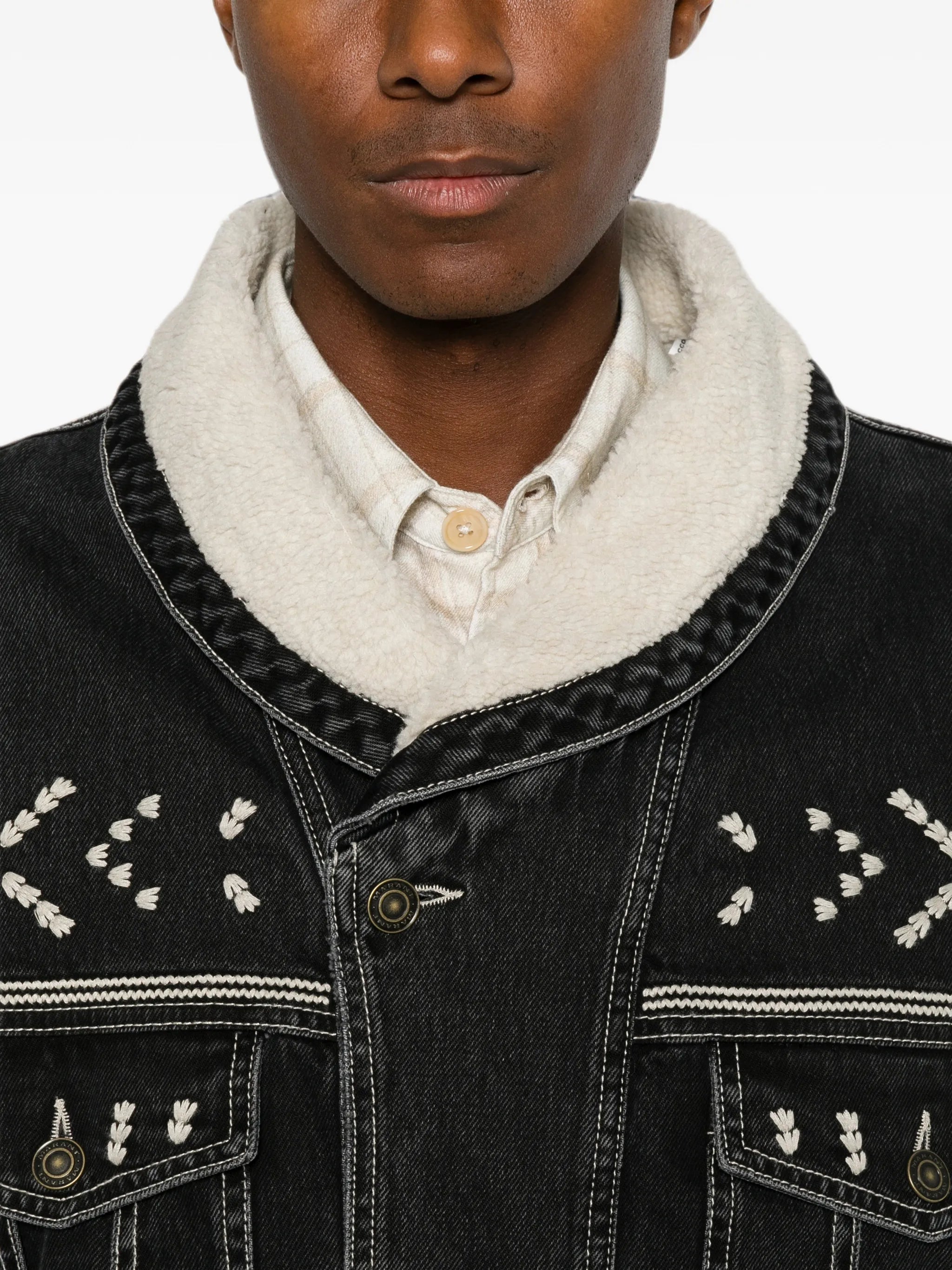 embroidered-design denim jacket