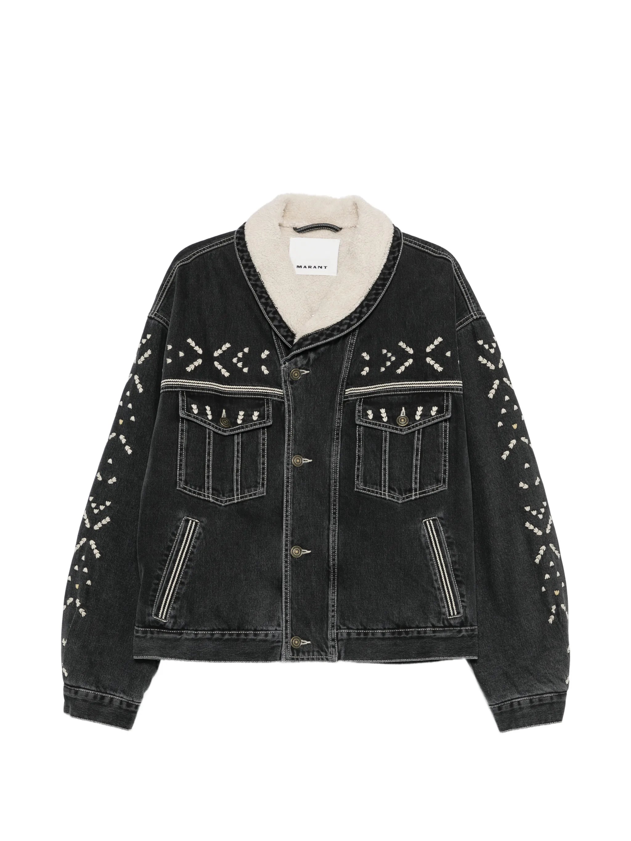 embroidered-design denim jacket