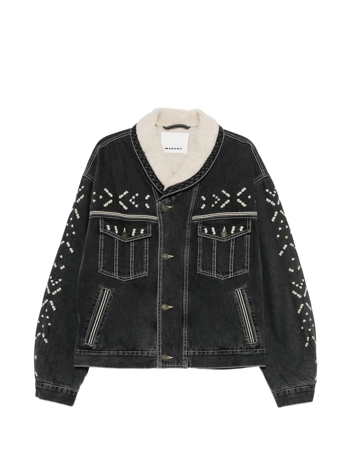 embroidered-design denim jacket