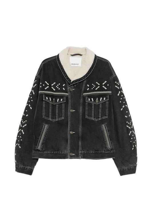 embroidered-design denim jacket