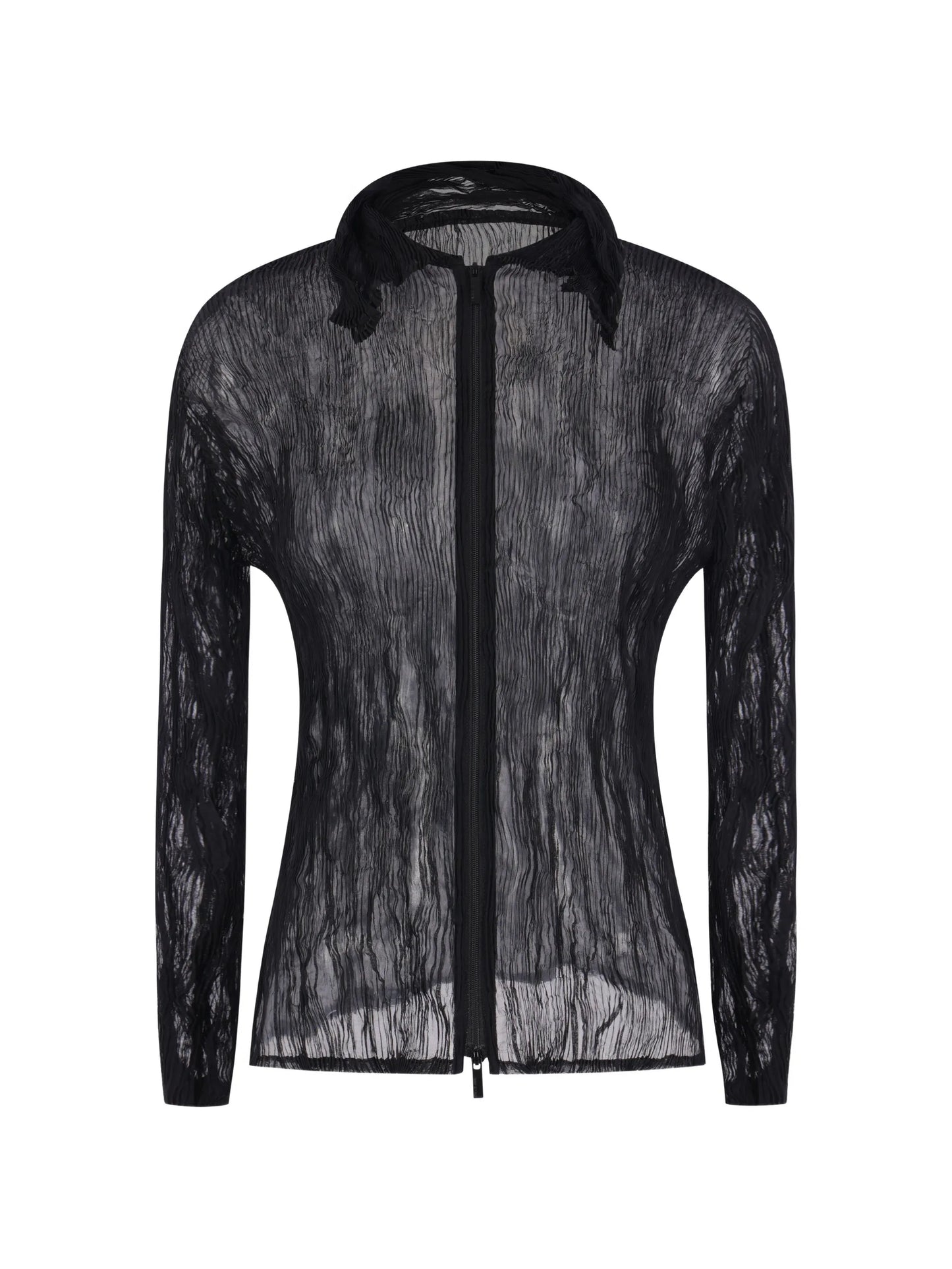 pleated semi-sheer cardigan