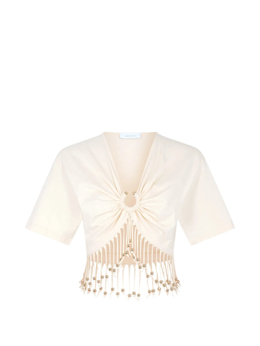 beaded fringe-detail crop top
