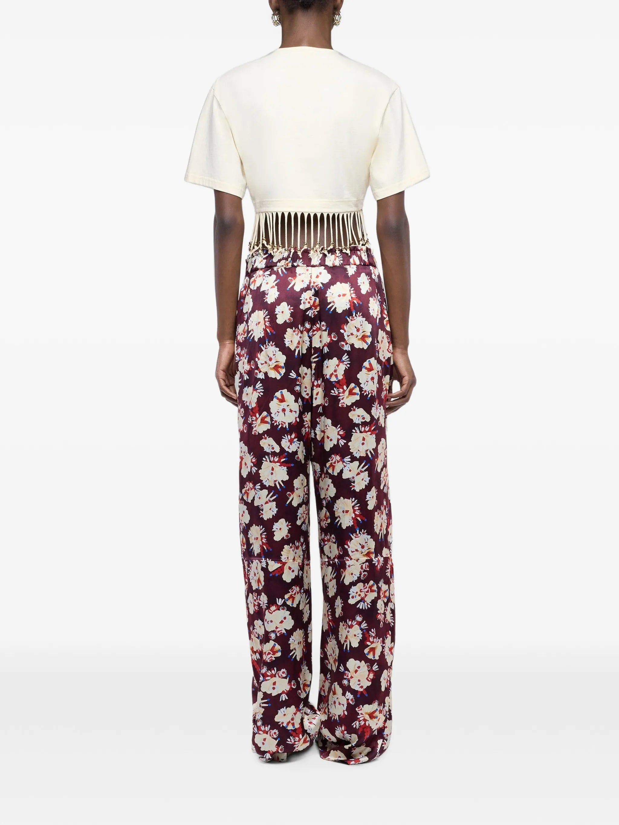 cotton crop top with beaded fringe details