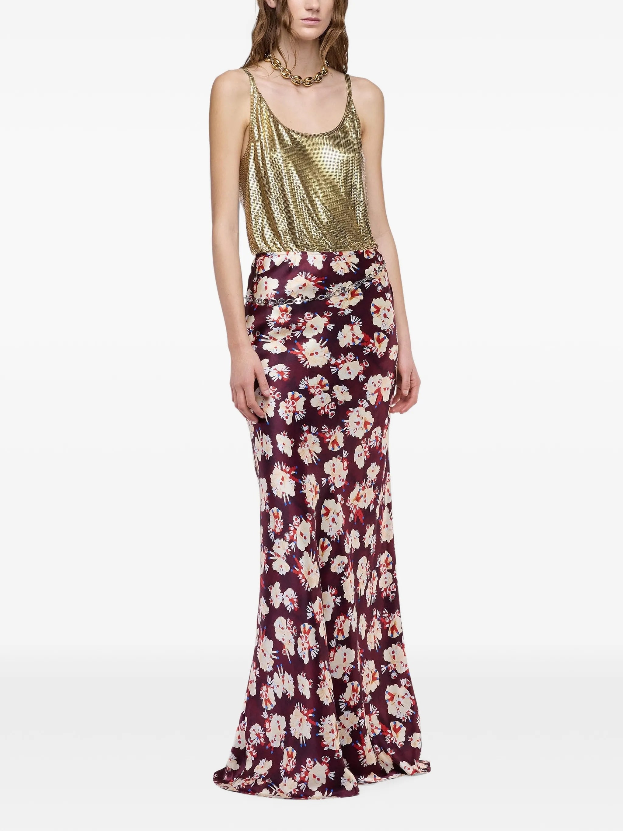 floral-patterned skirt in satin silk