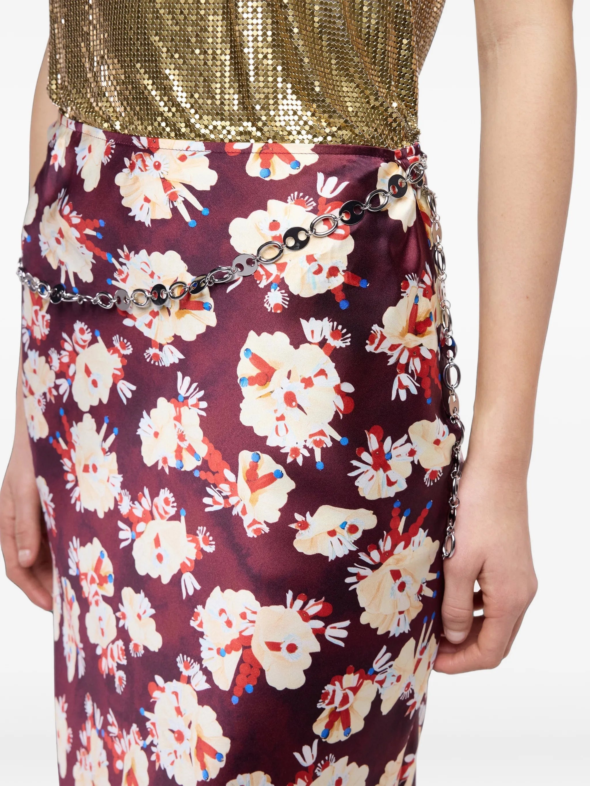 floral-patterned skirt in satin silk