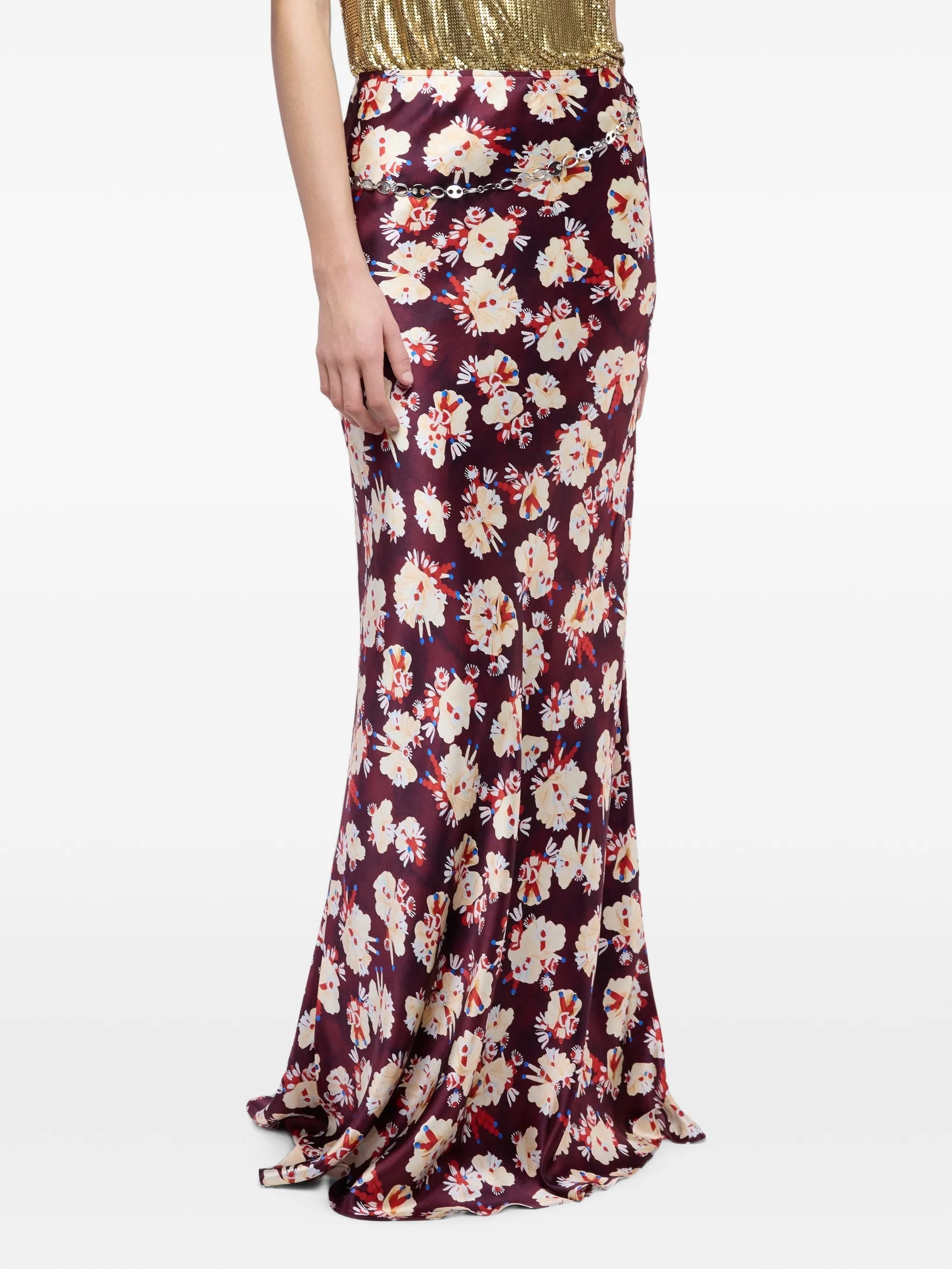 floral-patterned skirt in satin silk