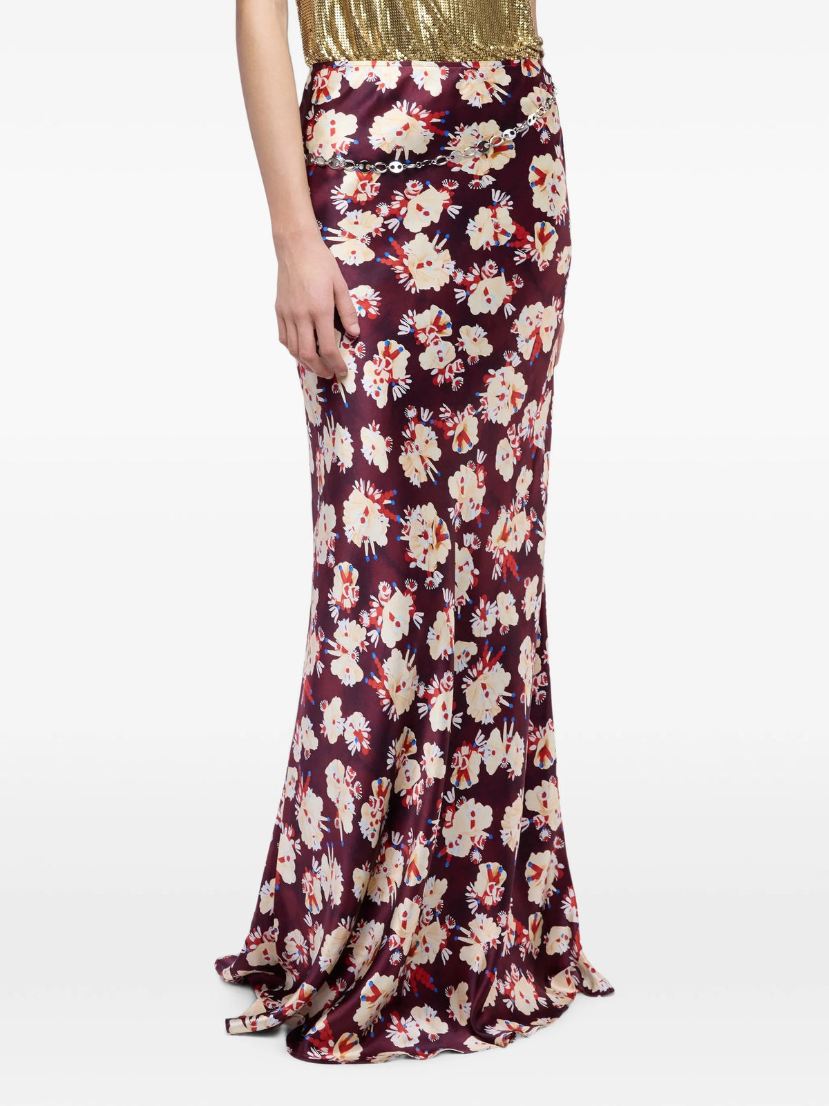 floral-patterned skirt in satin silk