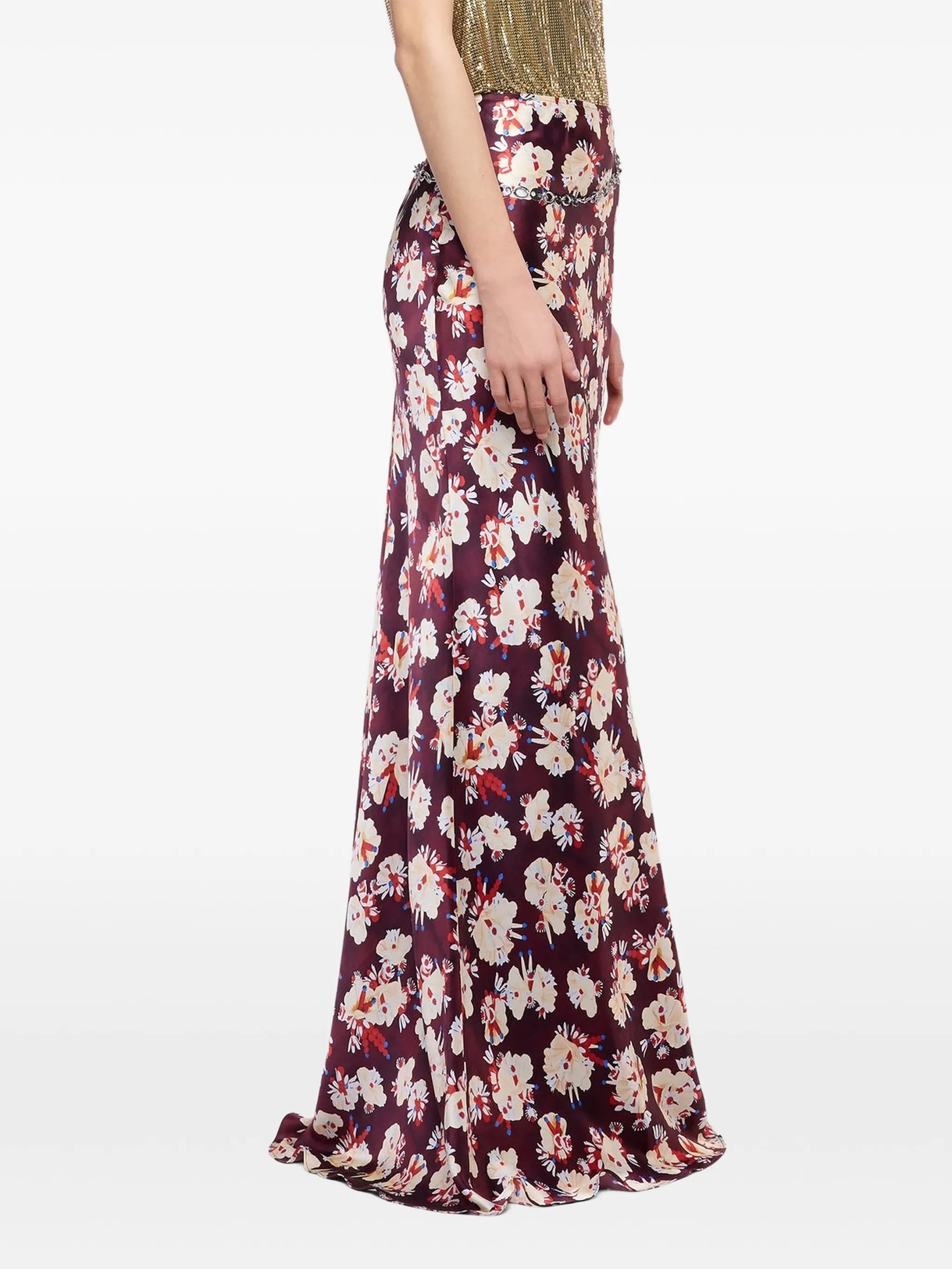 floral-patterned skirt in satin silk