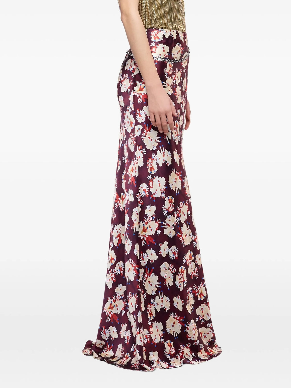 floral-patterned skirt in satin silk
