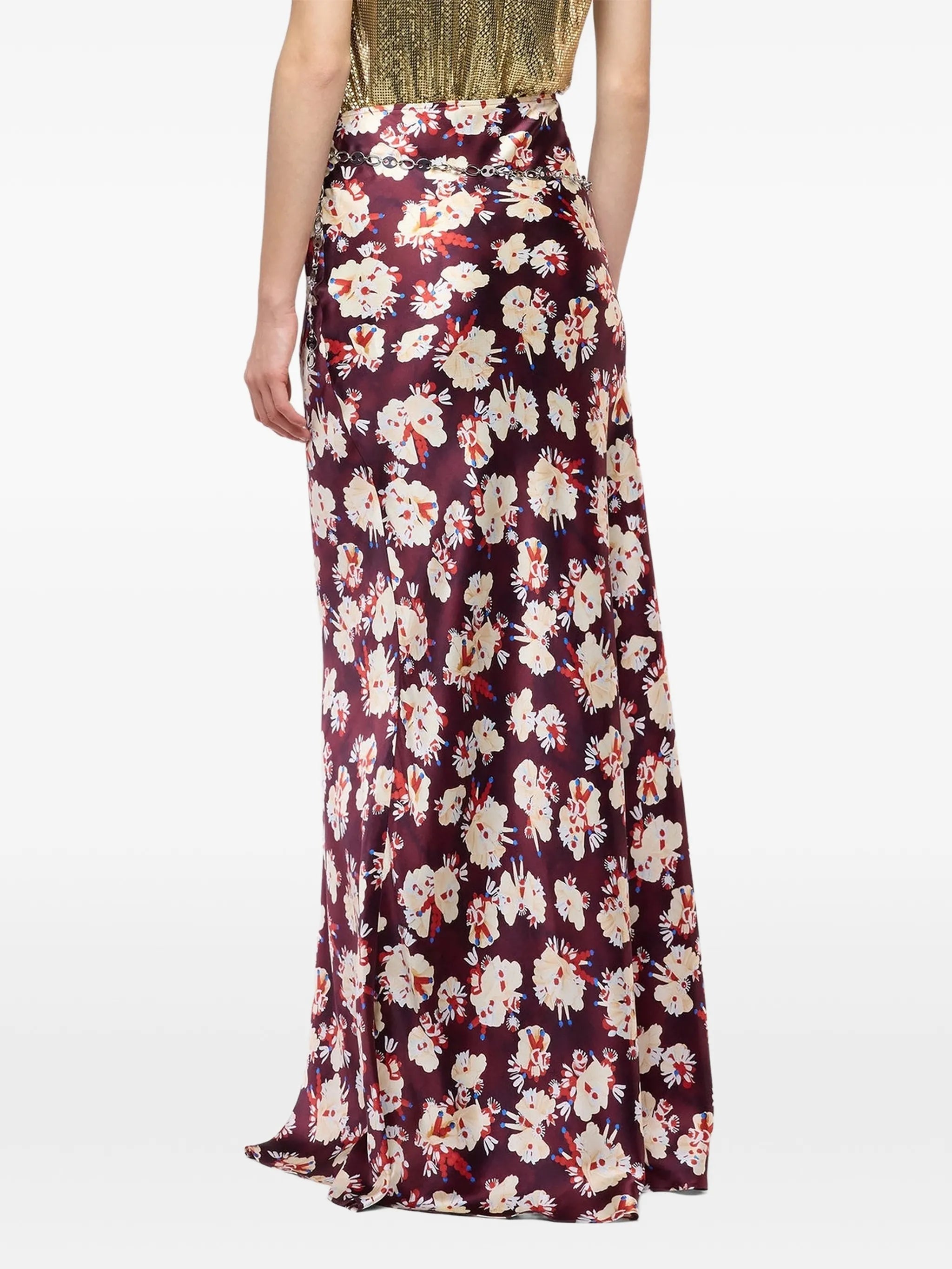 floral-patterned skirt in satin silk