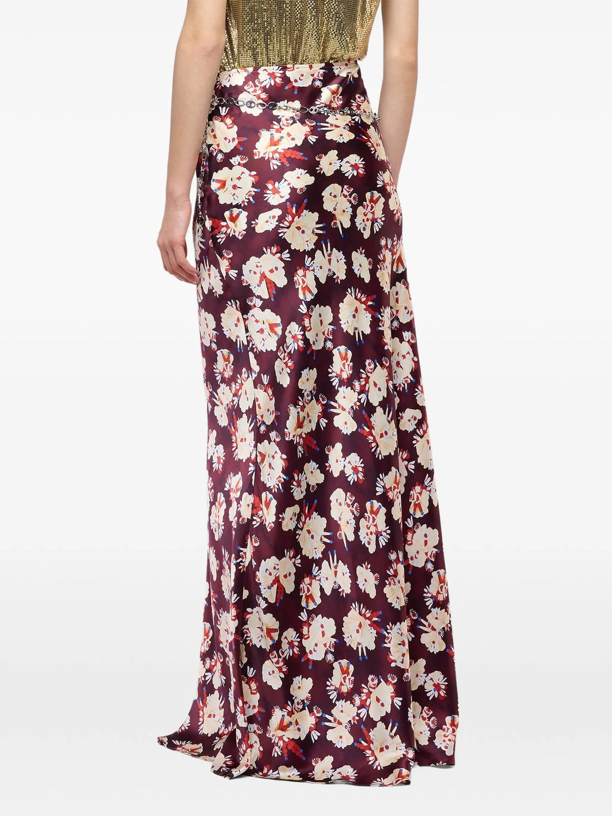 floral-patterned skirt in satin silk