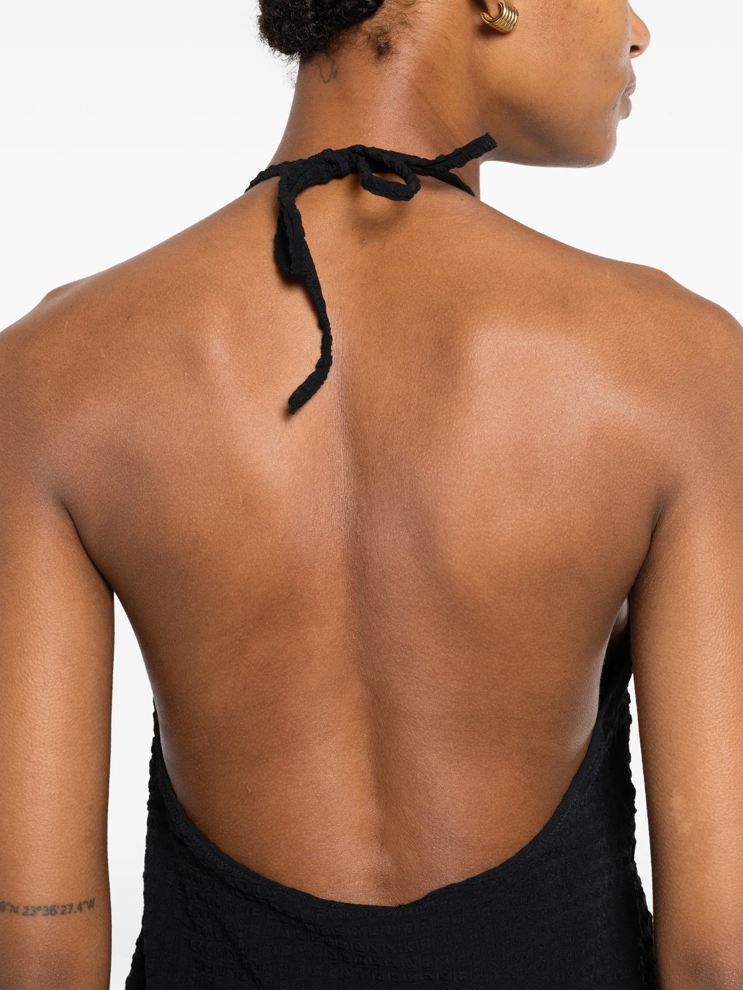 halterneck crinkle-effect mini dress