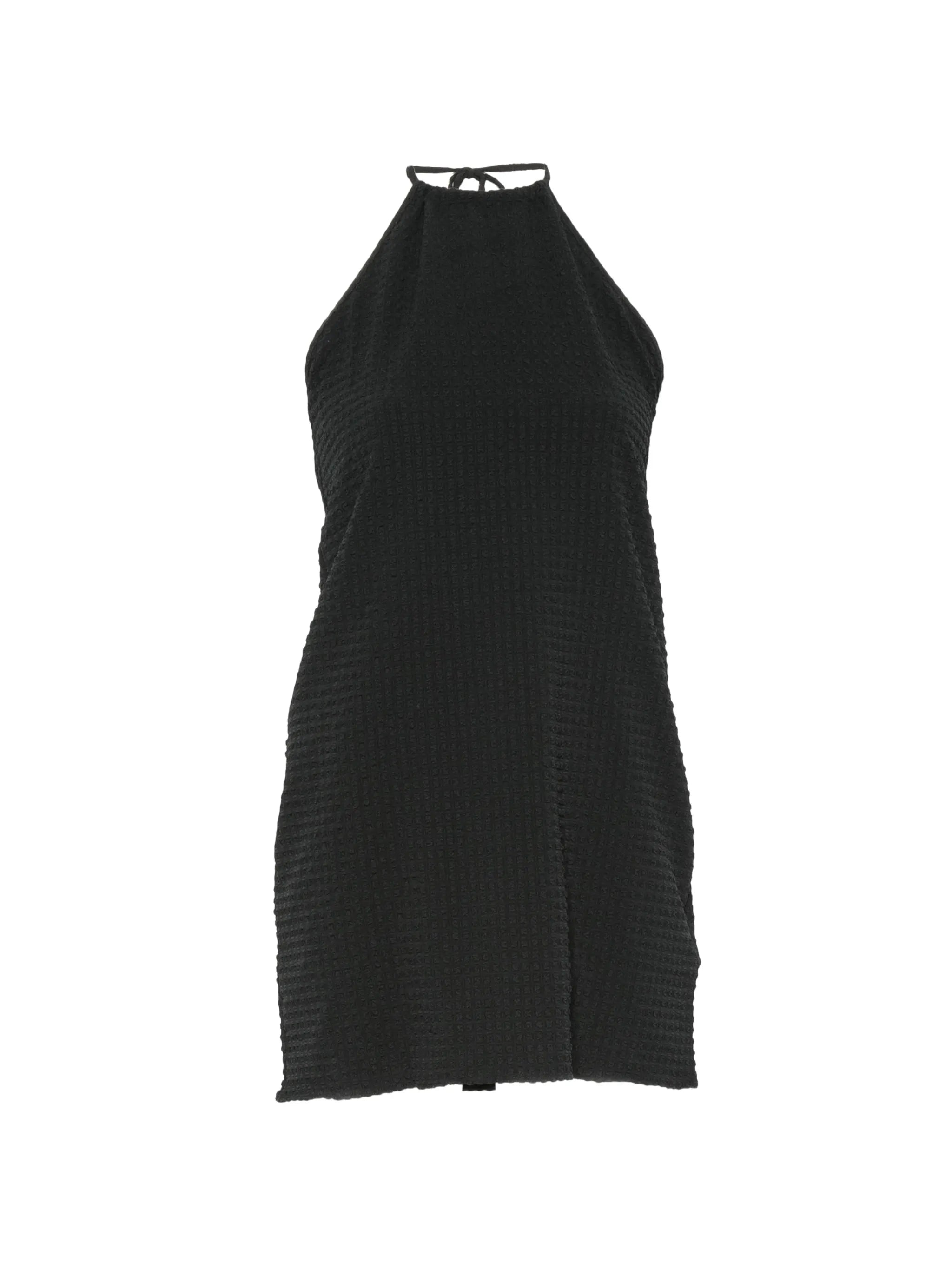halterneck crinkle-effect mini dress