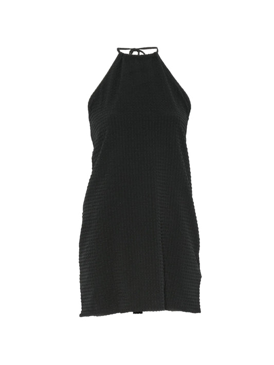 halterneck crinkle-effect mini dress