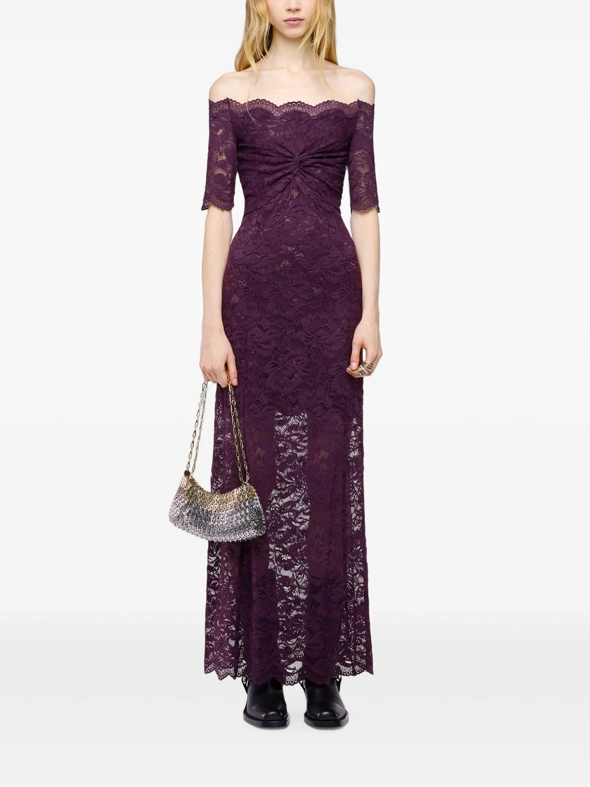 midi dress in layered lace