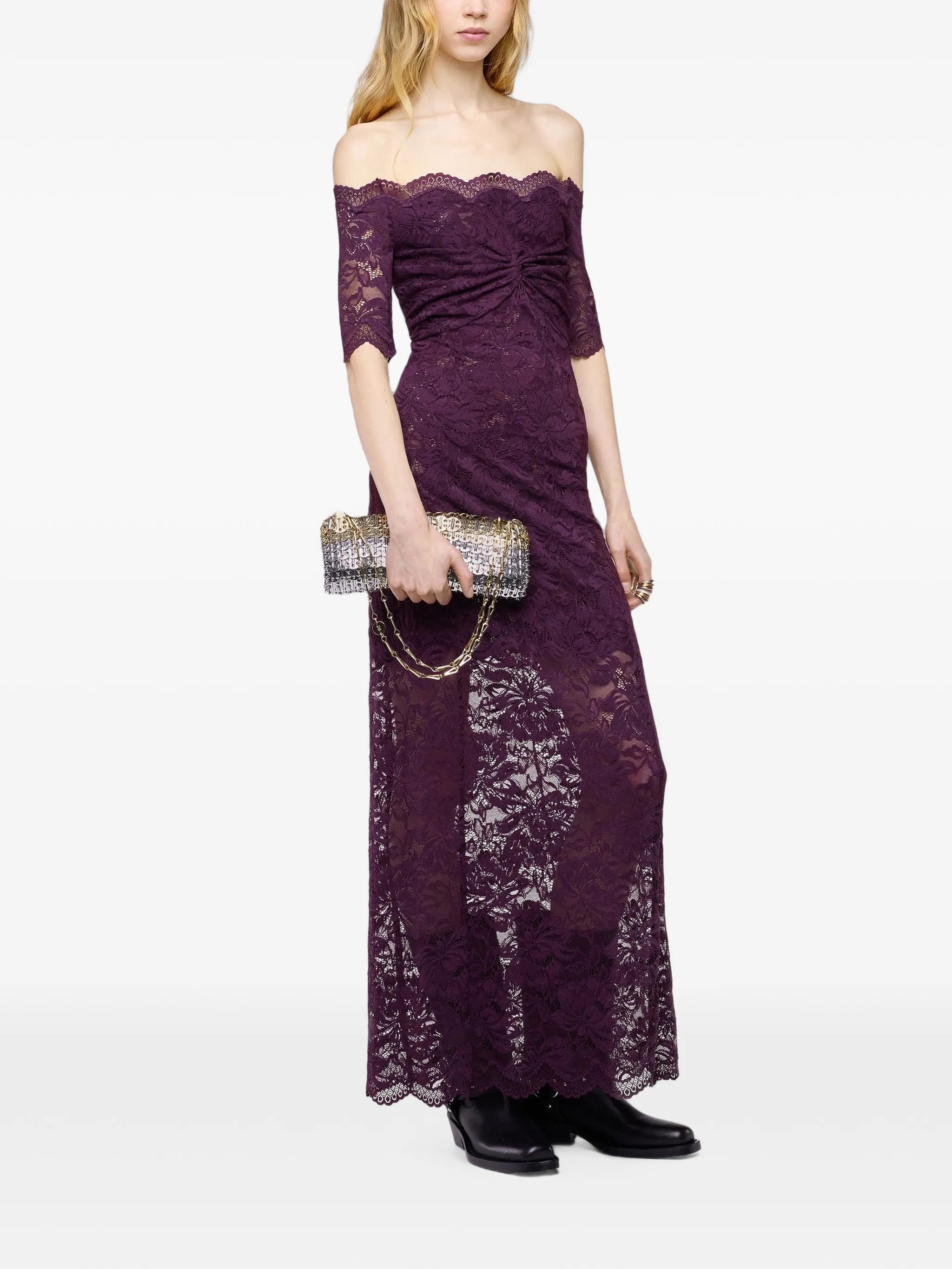 midi dress in layered lace