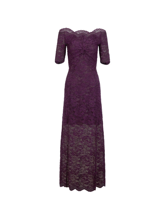 midi dress in magenta layered lace