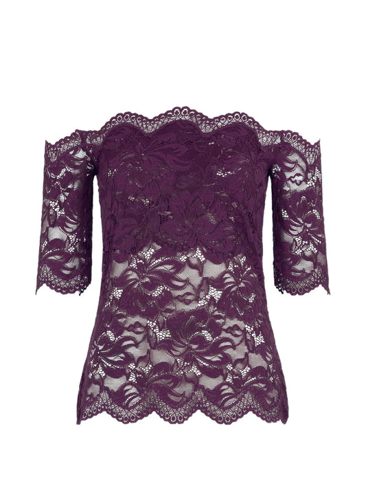 short-sleeve top in magenta layered lace