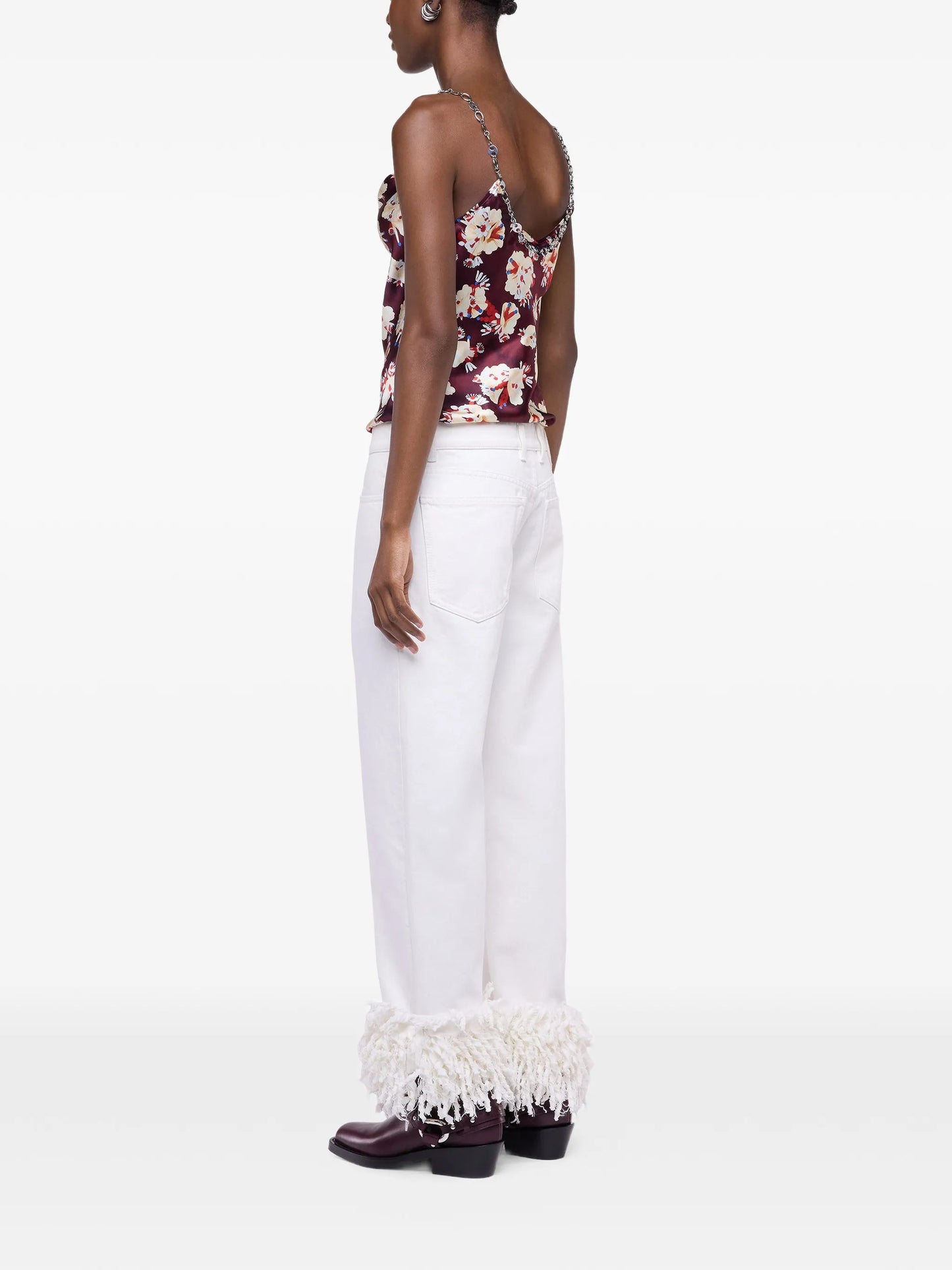 floral-patterned chain-detail top
