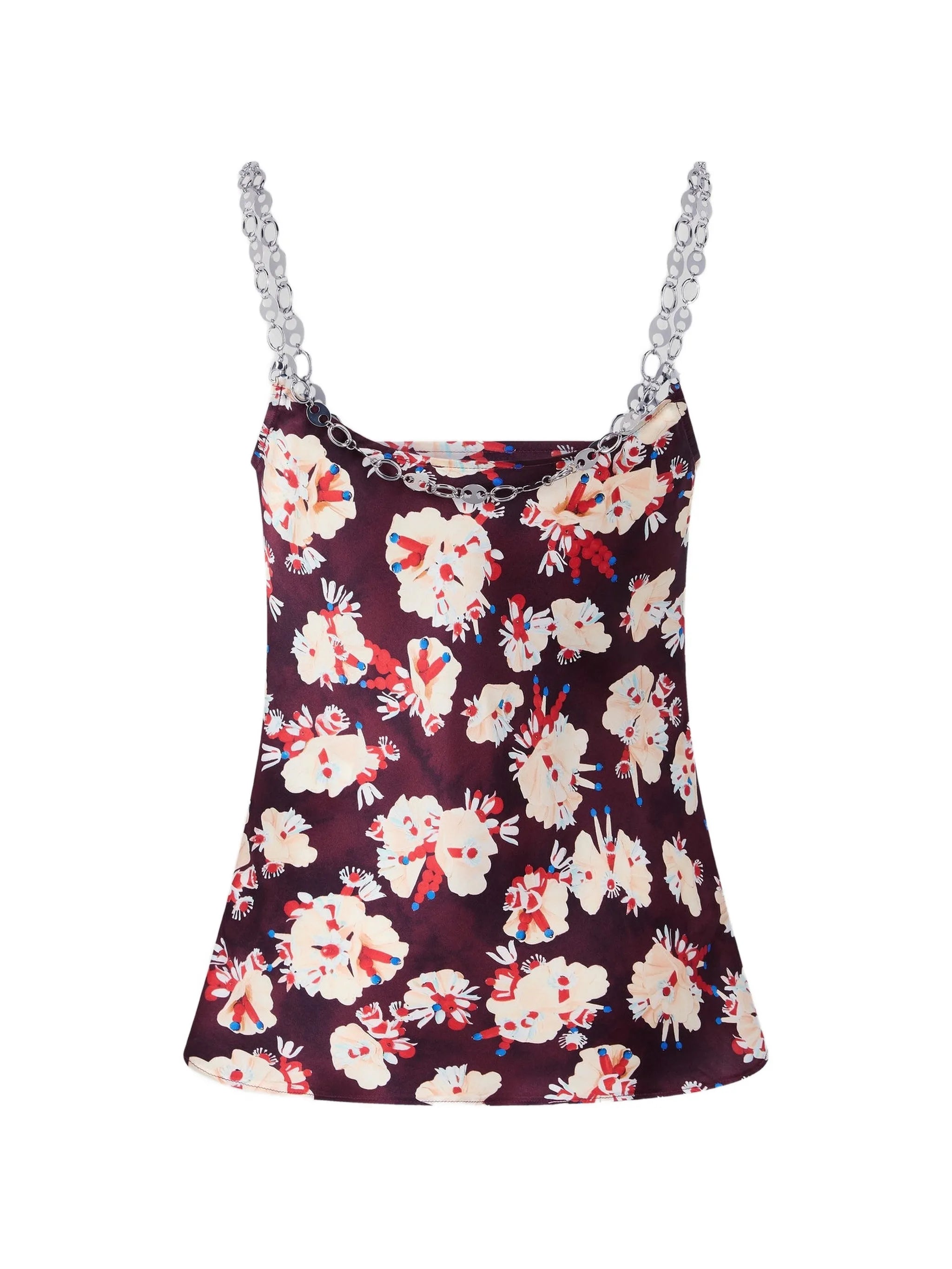 magenta floral patterned top in satin silk