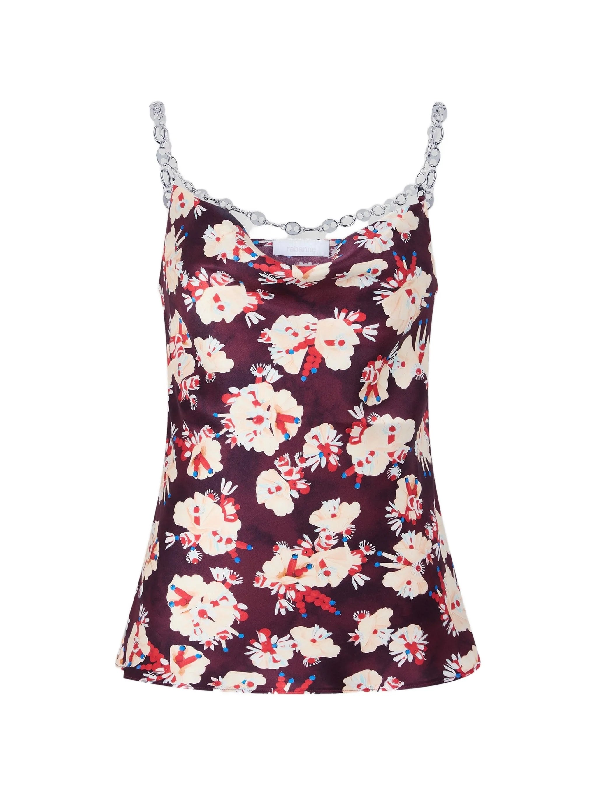 magenta floral patterned top in satin silk