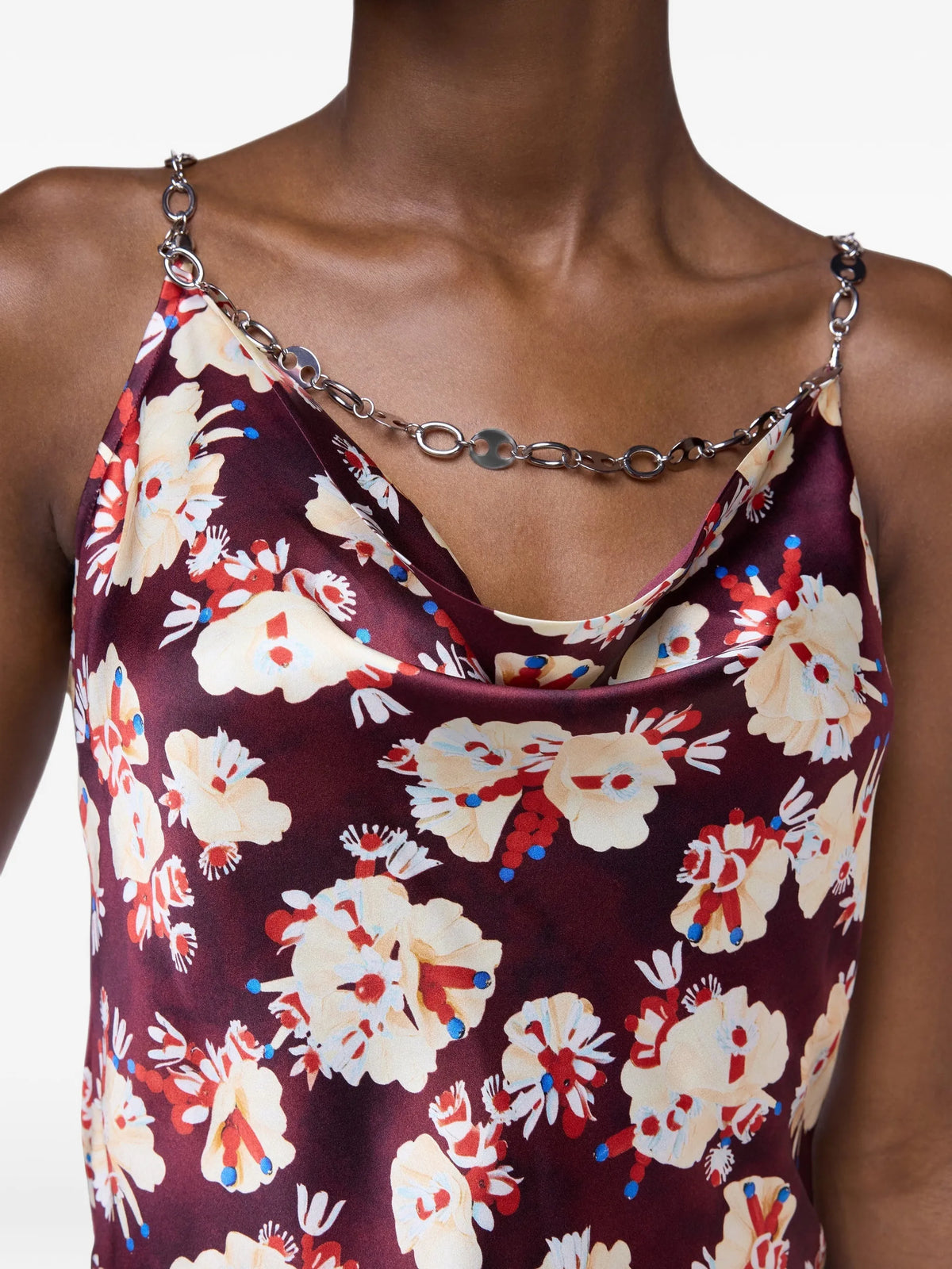 magenta floral patterned top in satin silk