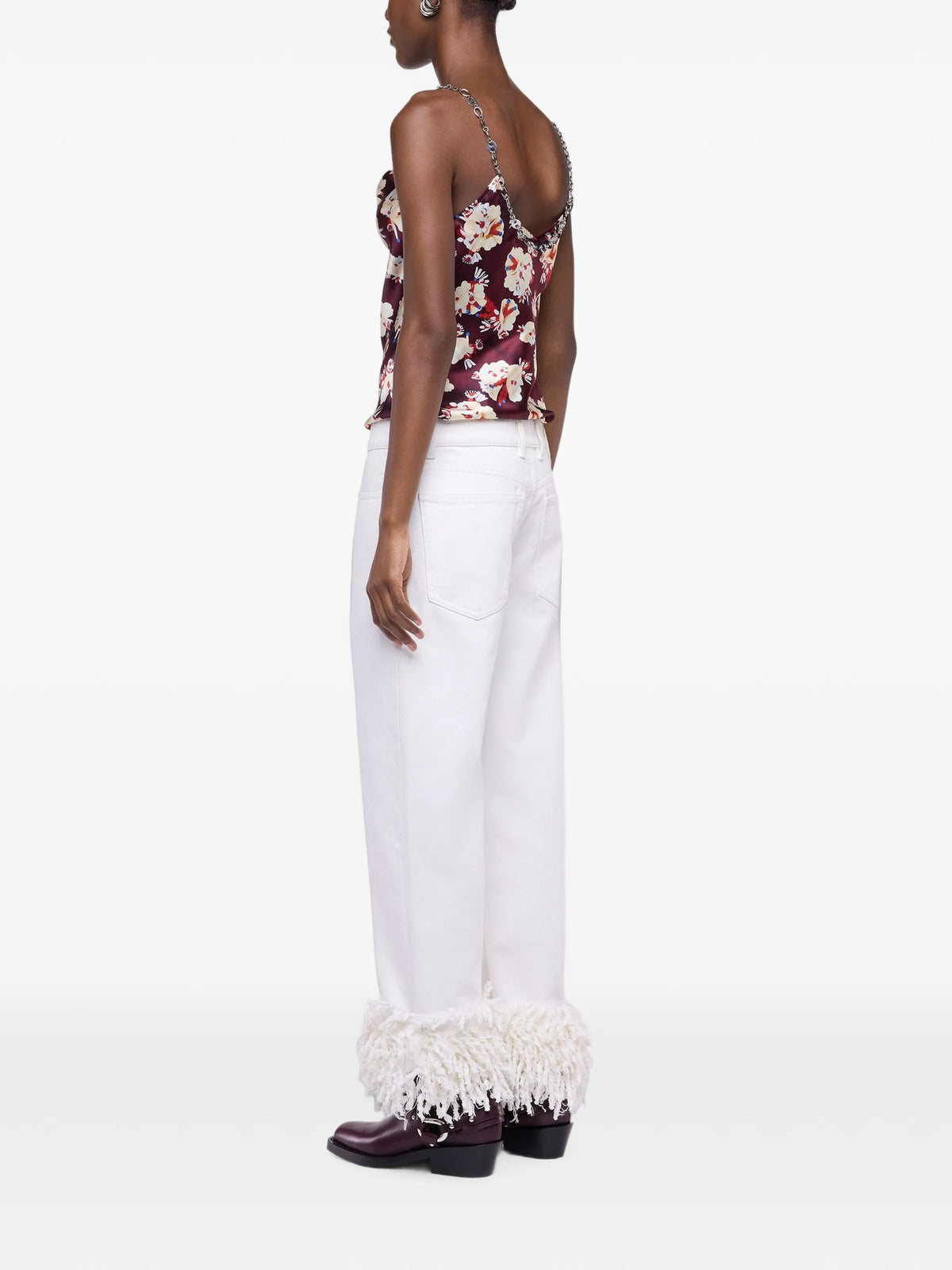 magenta floral patterned top in satin silk